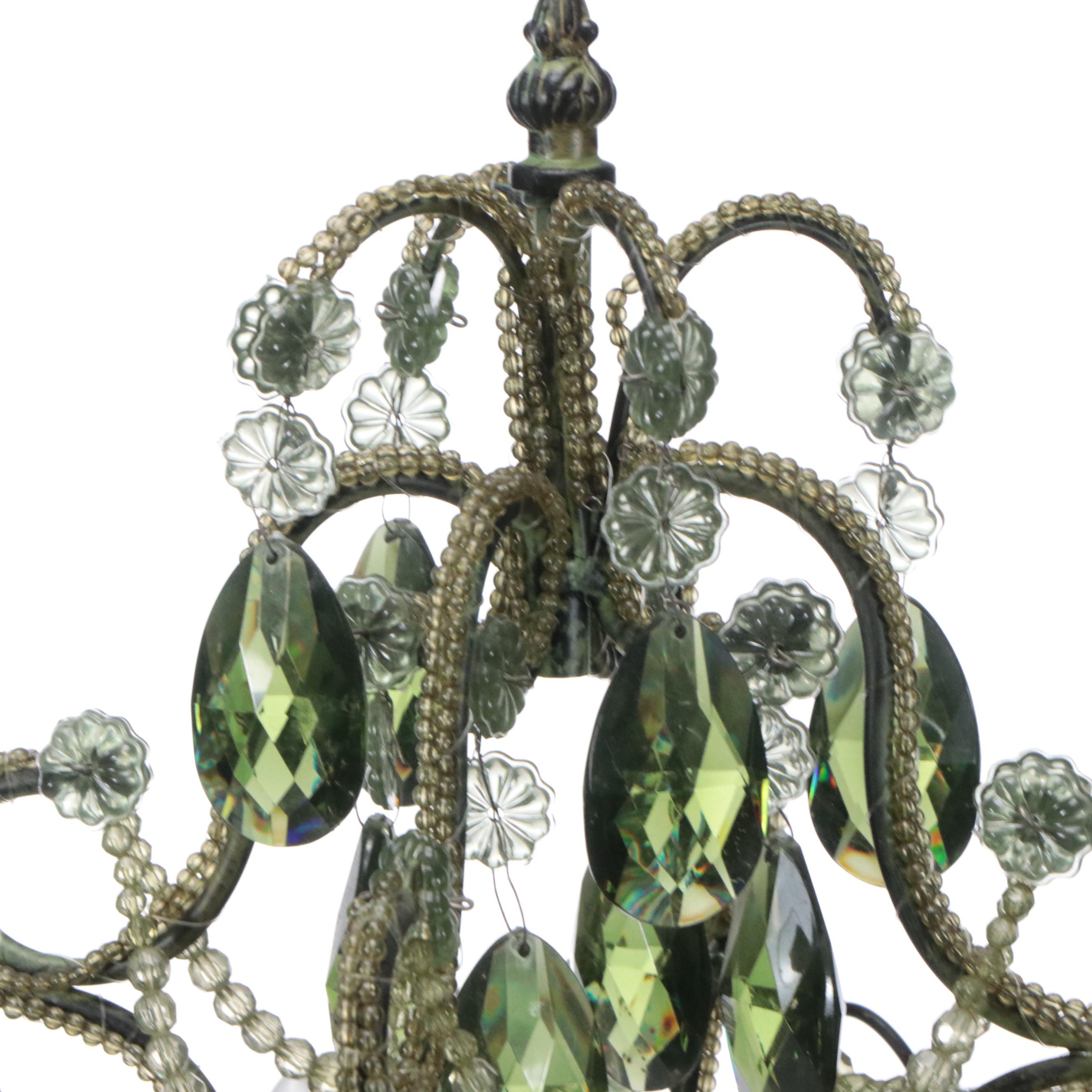 Yellow and Green Crystal Chandelier Adapted as Table Lamp