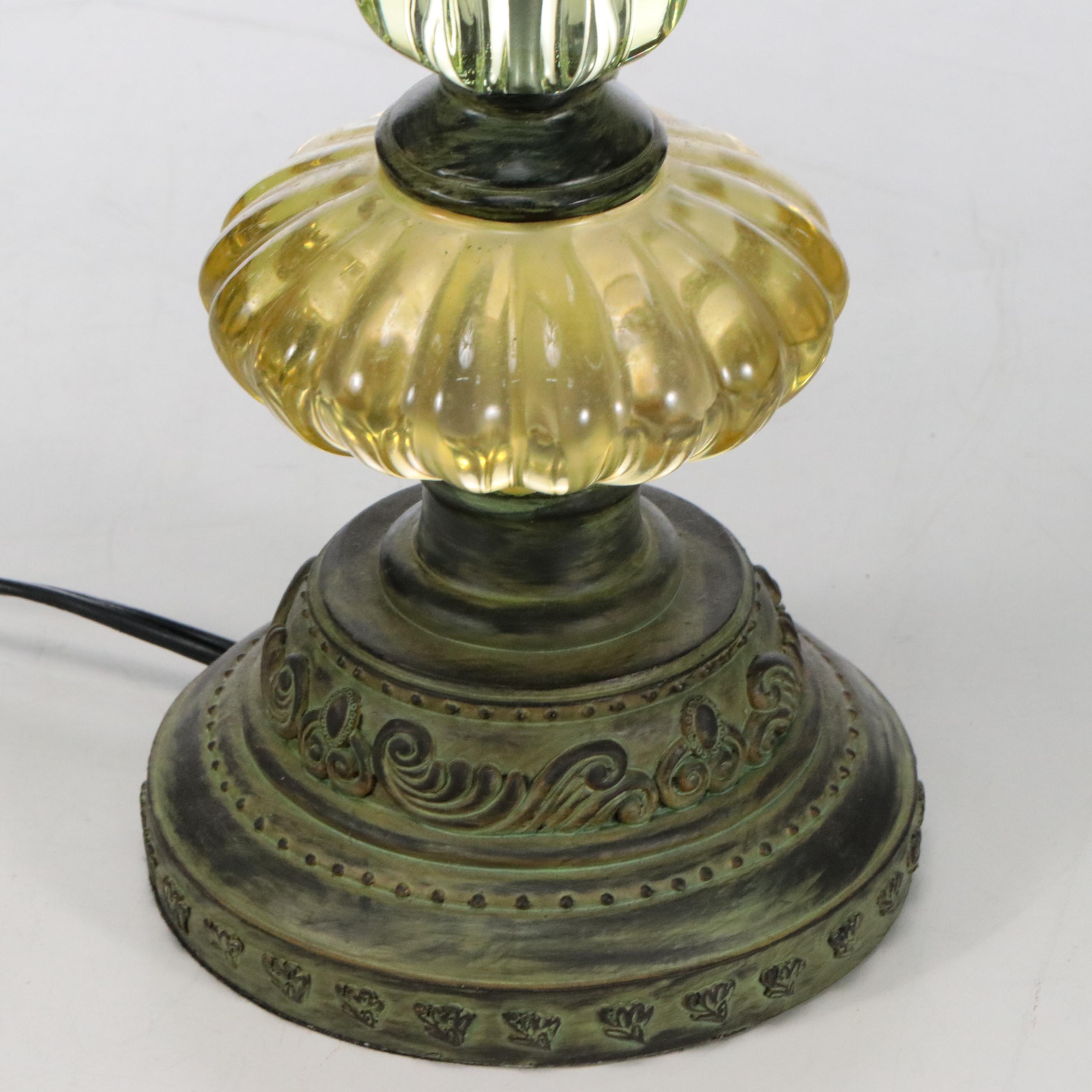 Yellow and Green Crystal Chandelier Adapted as Table Lamp