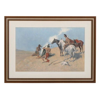 Offset Lithograph After Frederic Remington "Smoke Signal" Offset Lithograph After Frederic Remington "Smoke Signal"
