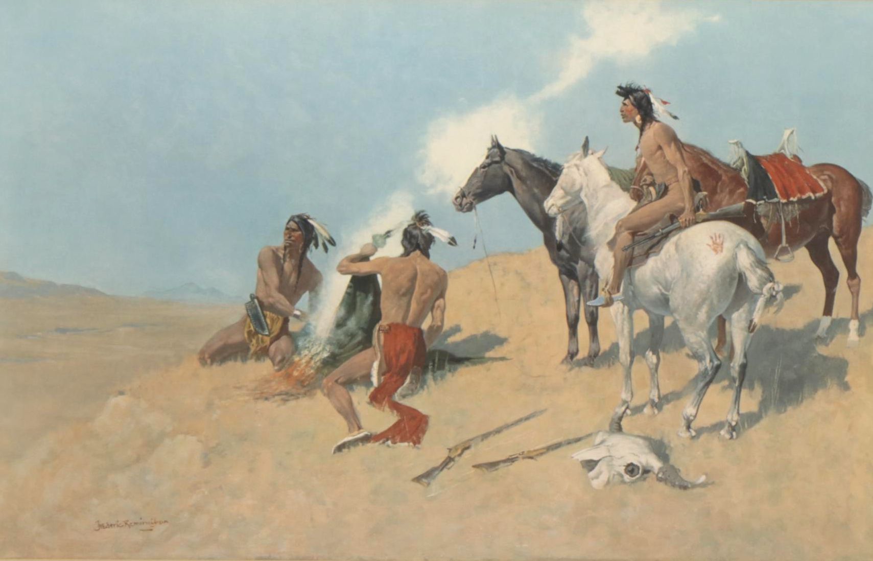 Offset Lithograph After Frederic Remington "Smoke Signal"