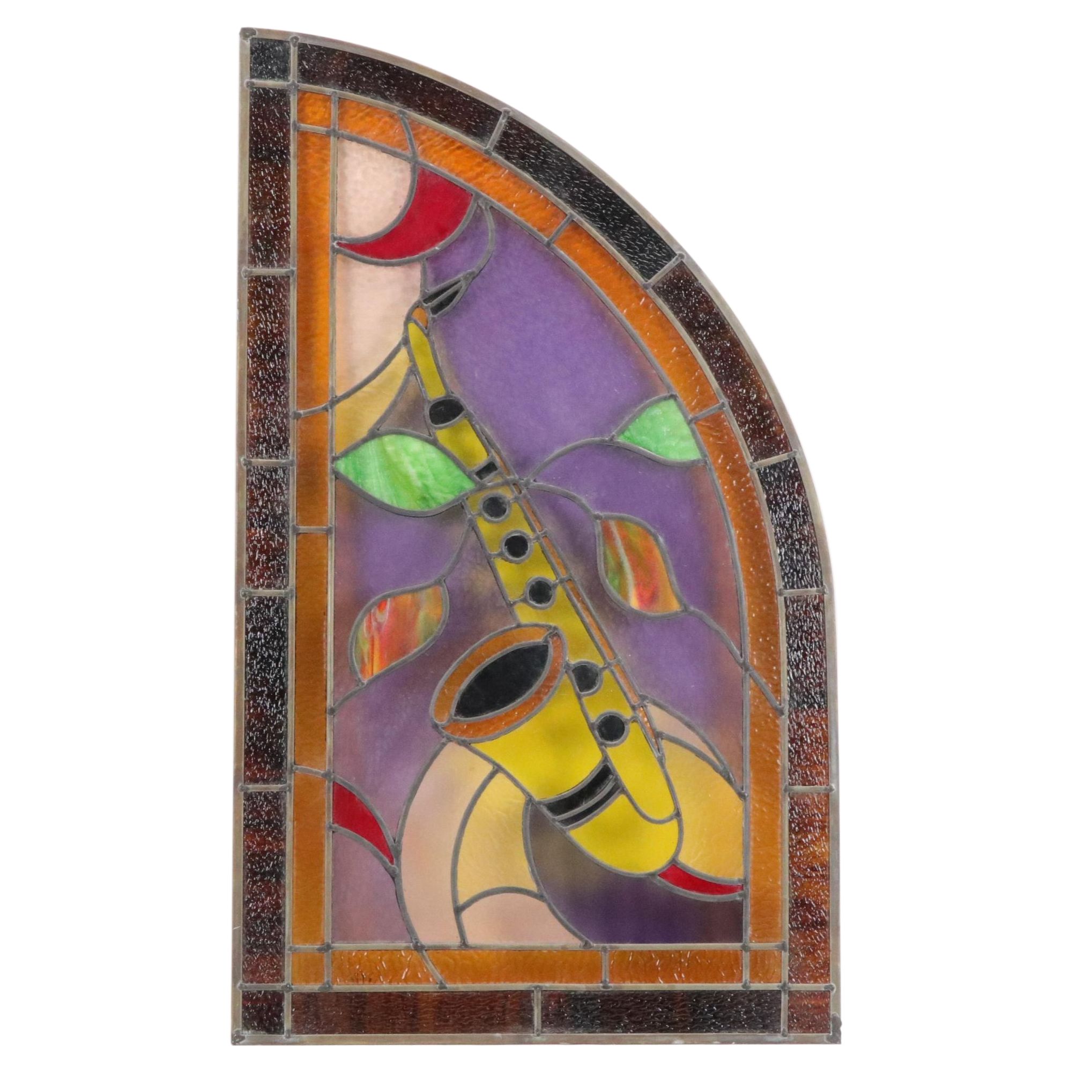 Partial Springline Stained Glass Panel with Saxophone Design