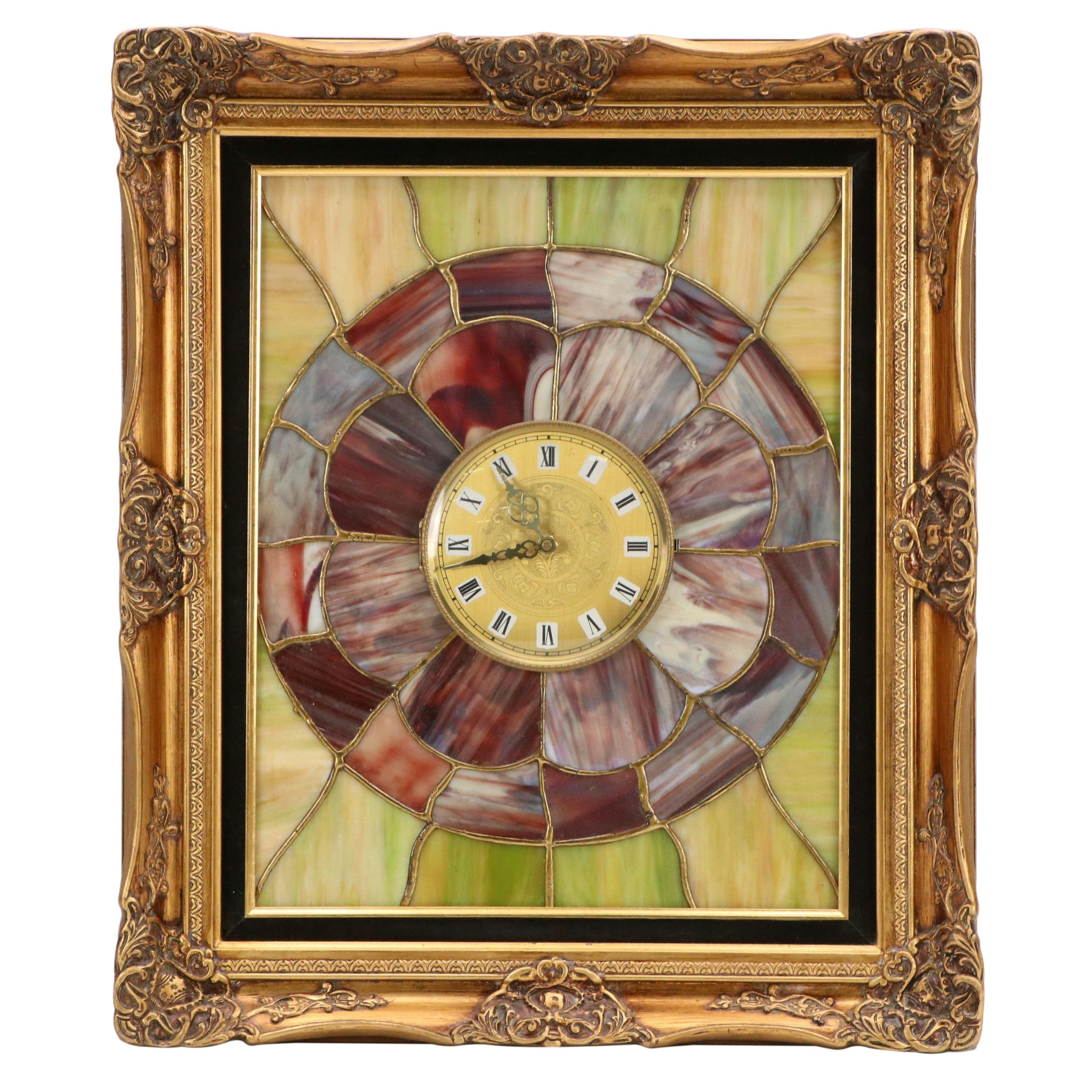 Stained Glass Wall Clock, Mid to Late 20th Century