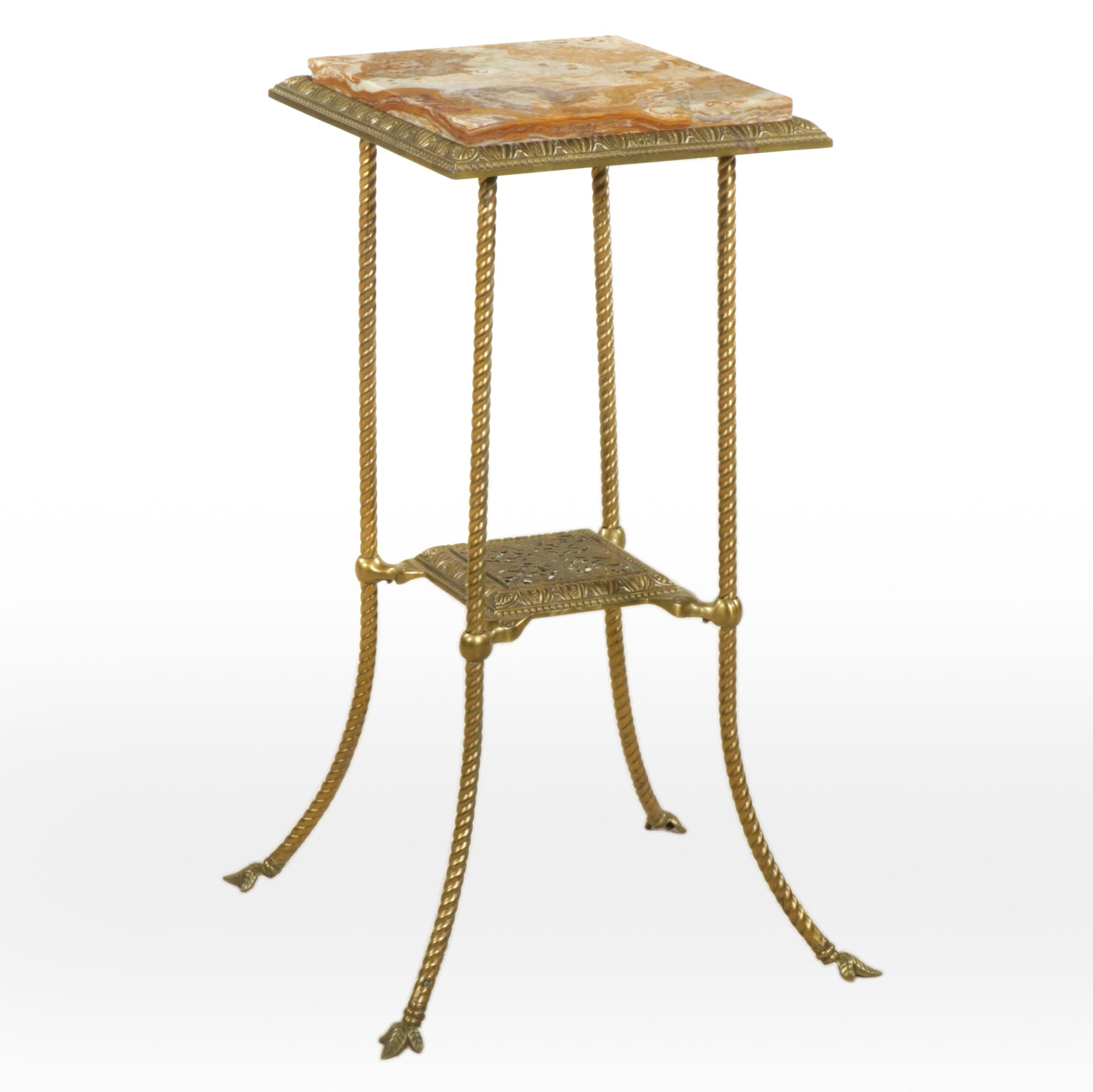 Victorian Brass Plant Stand with Marble Top, Late 20th Century