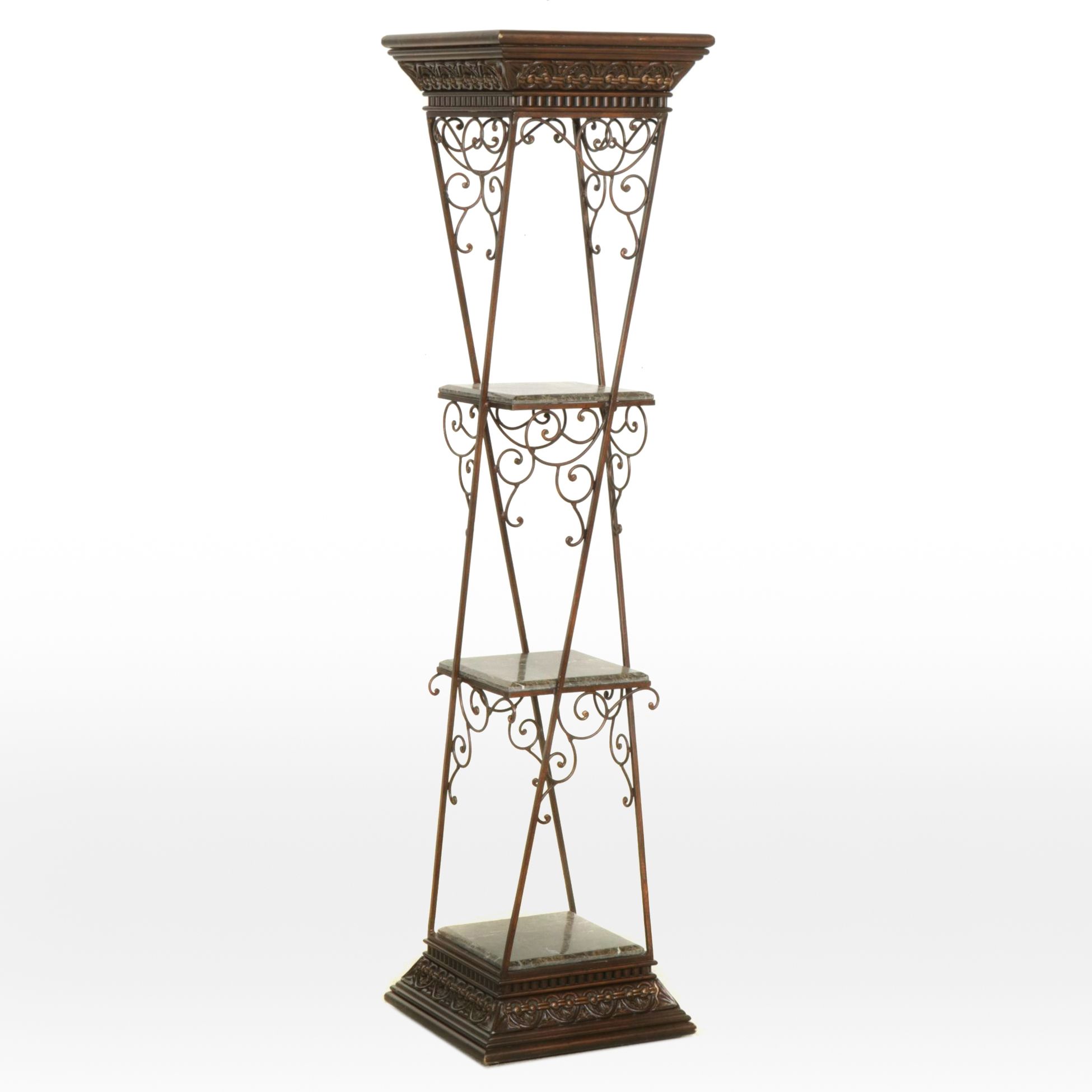 Neoclassical Metal Display with Tessellated Marble Shelves