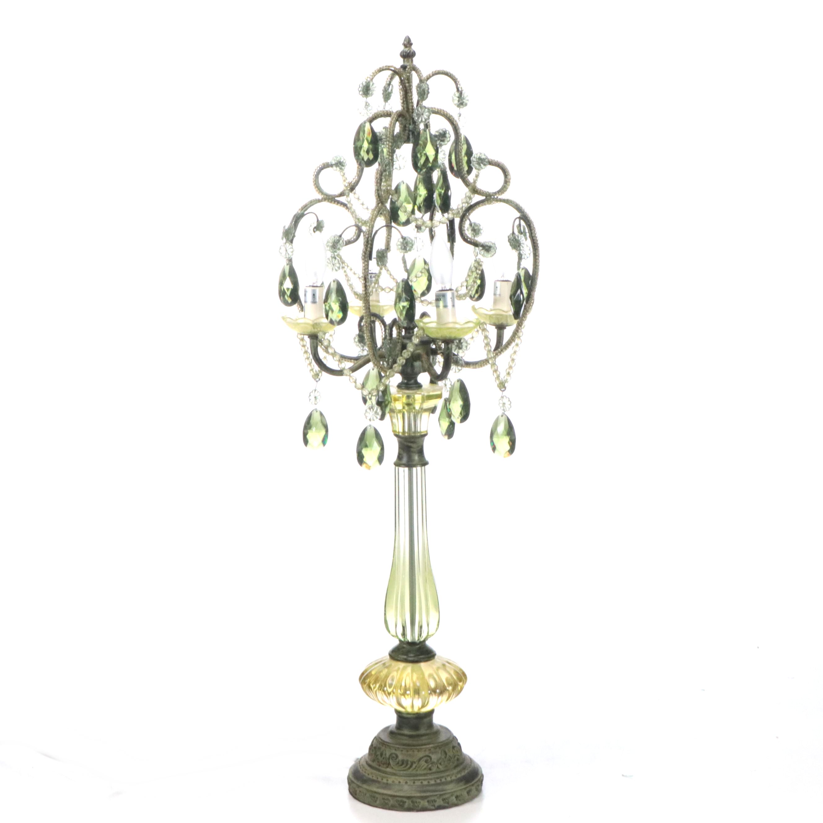 Yellow and Green Crystal Chandelier Adapted as Table Lamp