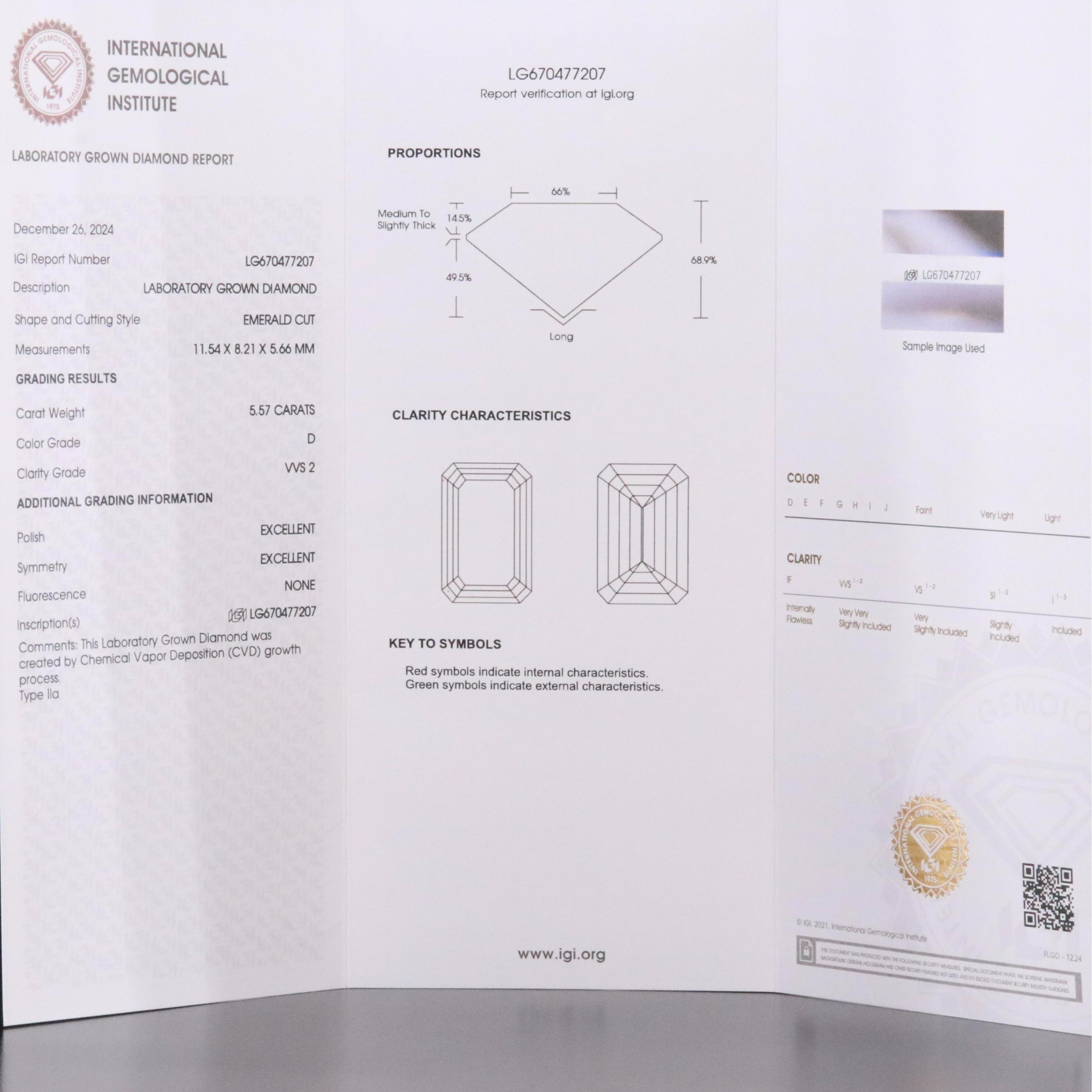 Platinum 6.34 CTW Lab Grown Diamond Ring with IGI Report