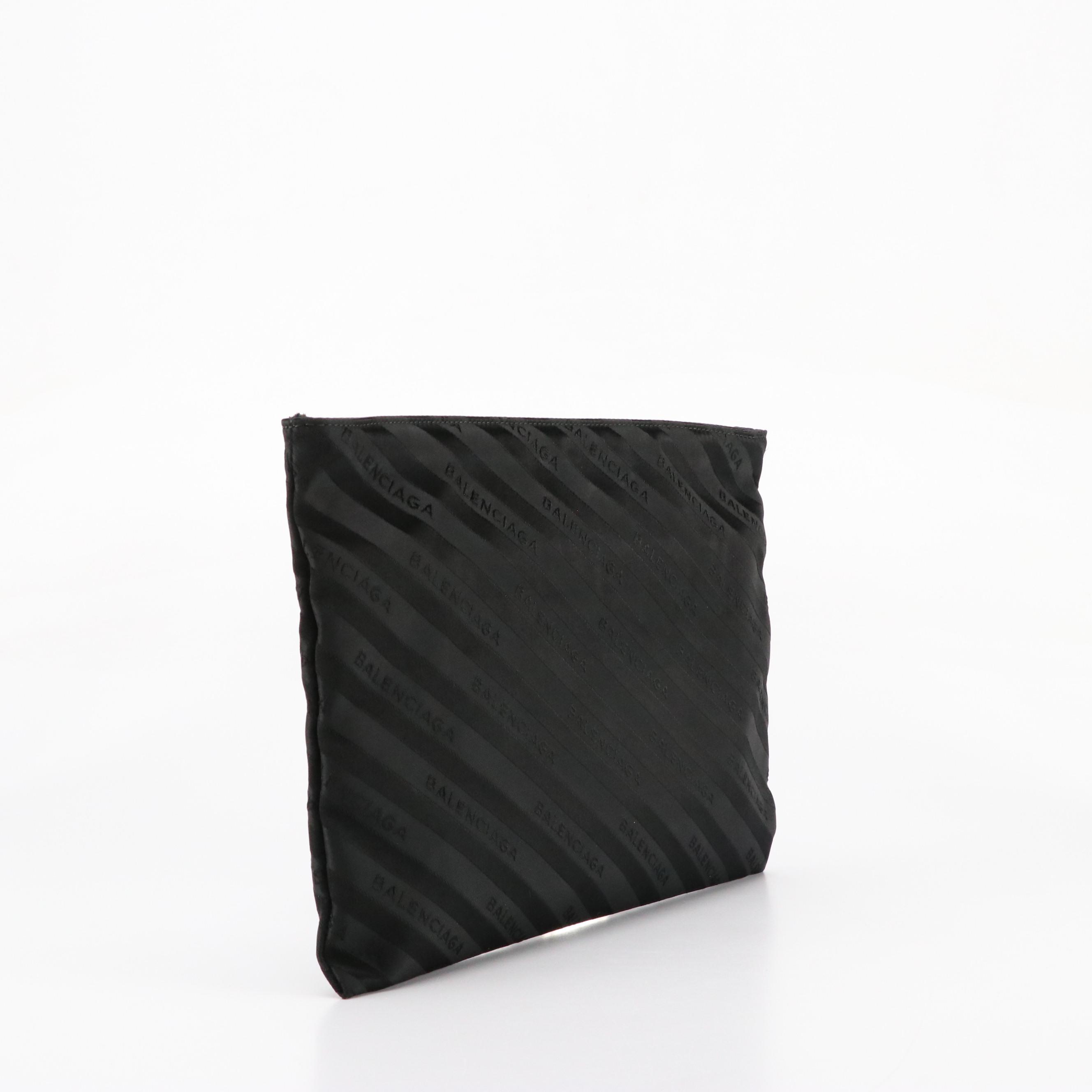 Balenciaga Black Logo Striped Nylon Zip Pouch