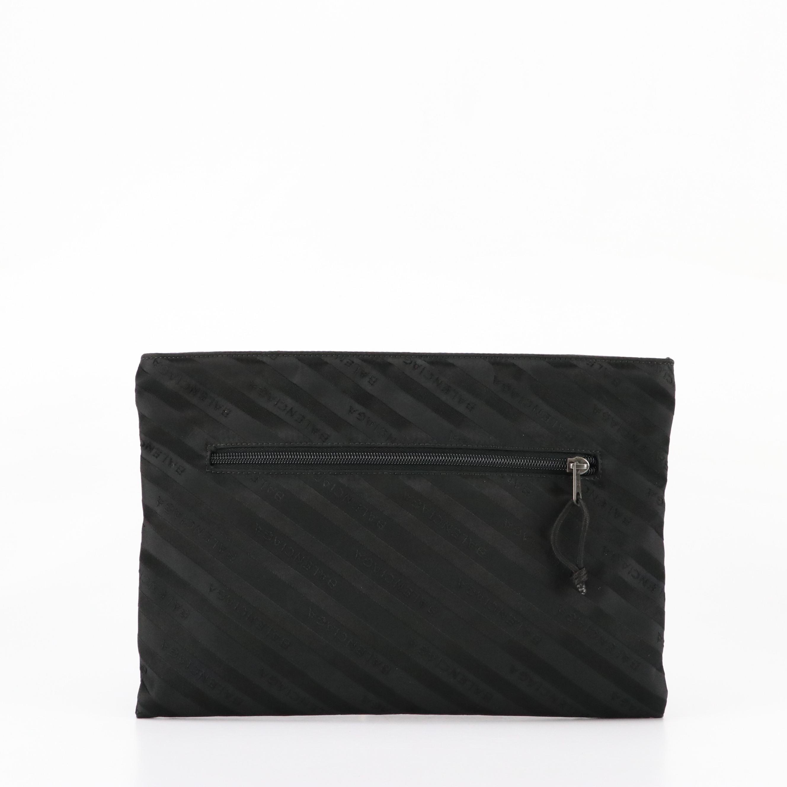 Balenciaga Black Logo Striped Nylon Zip Pouch