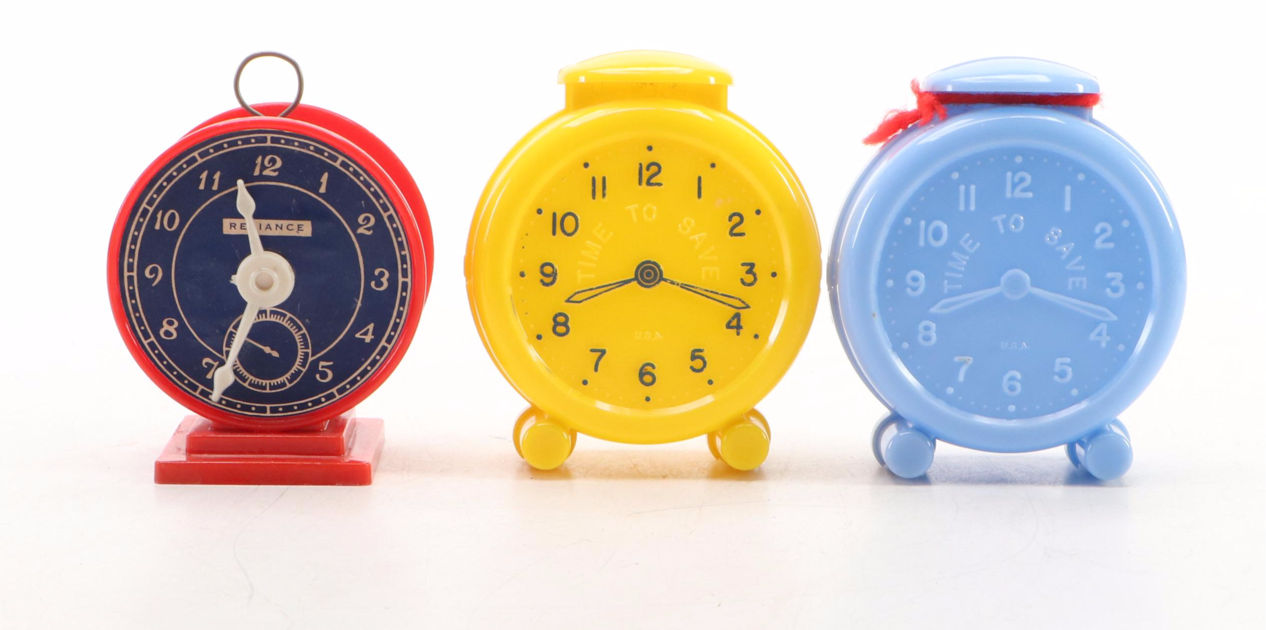 Reliance South Side Federal and NAWCC Alarm Clock Banks with Pig and Chick Banks