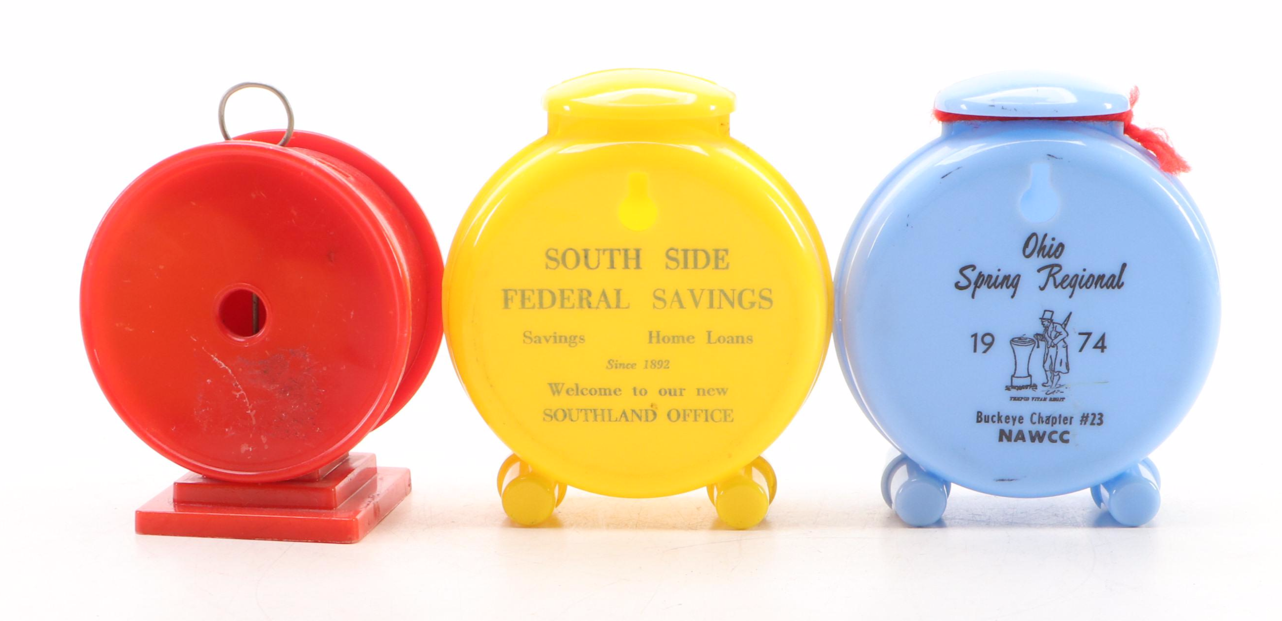 Reliance South Side Federal and NAWCC Alarm Clock Banks with Pig and Chick Banks