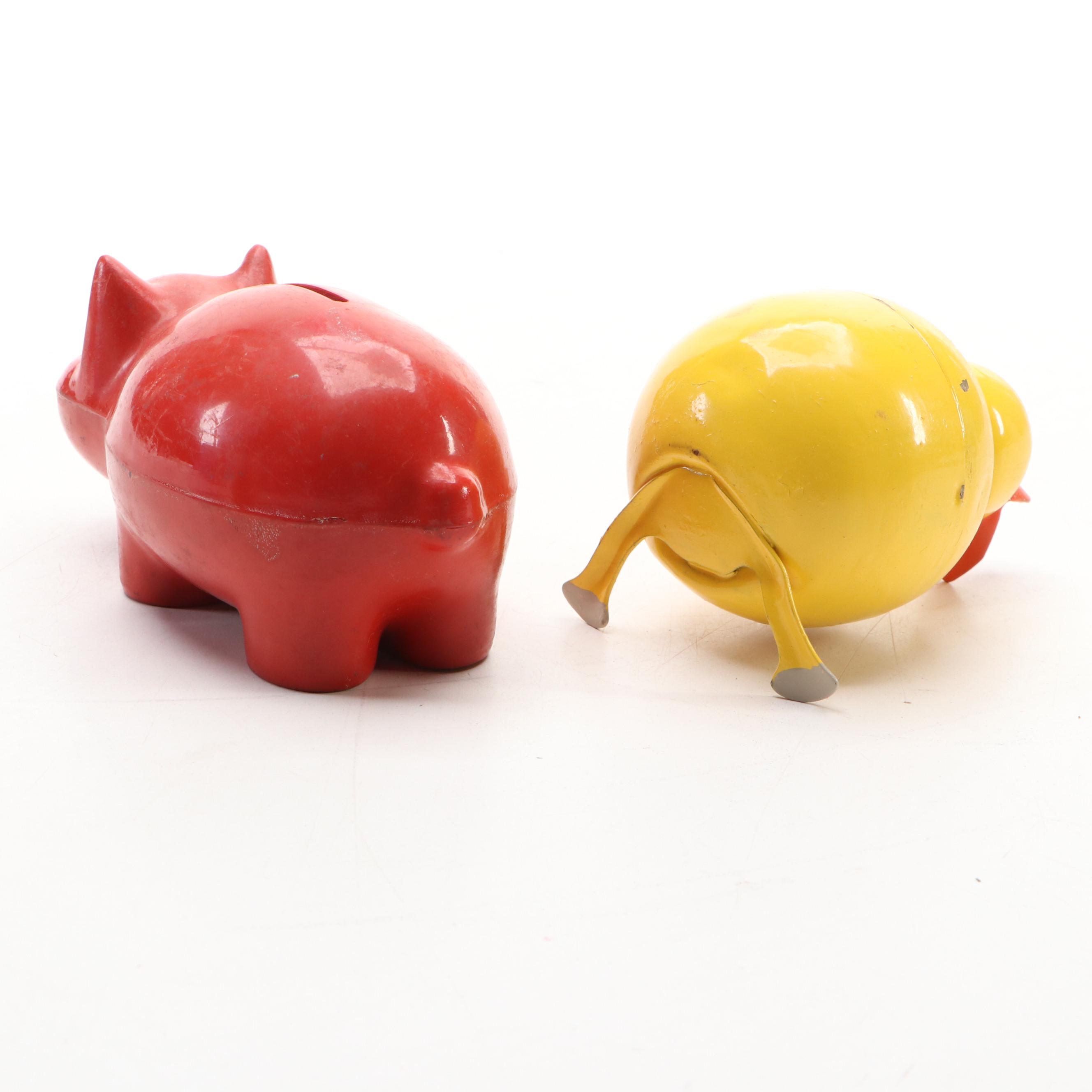 Reliance South Side Federal and NAWCC Alarm Clock Banks with Pig and Chick Banks