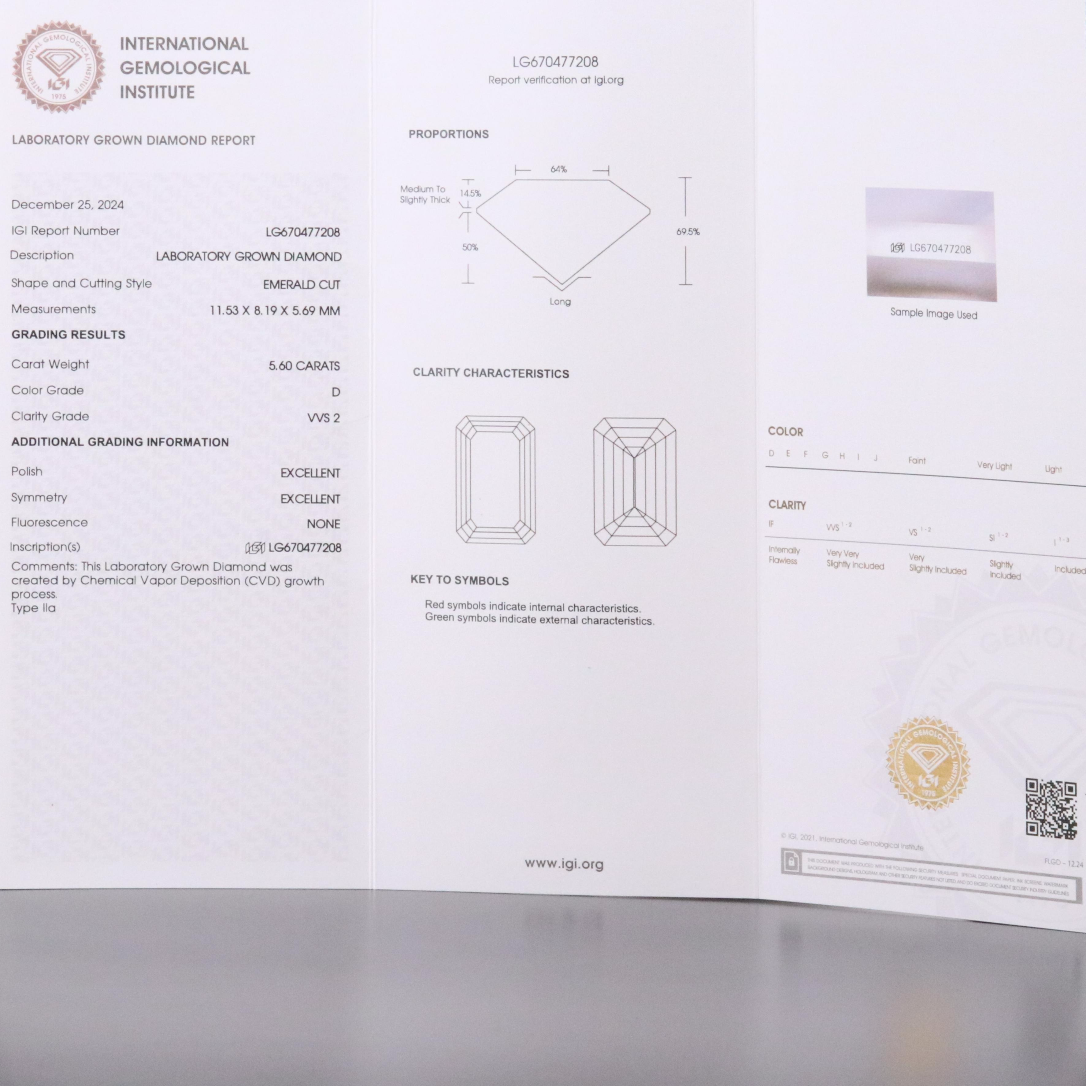 Platinum 6.32 CTW Lab Grown Diamond Ring with IGI Report