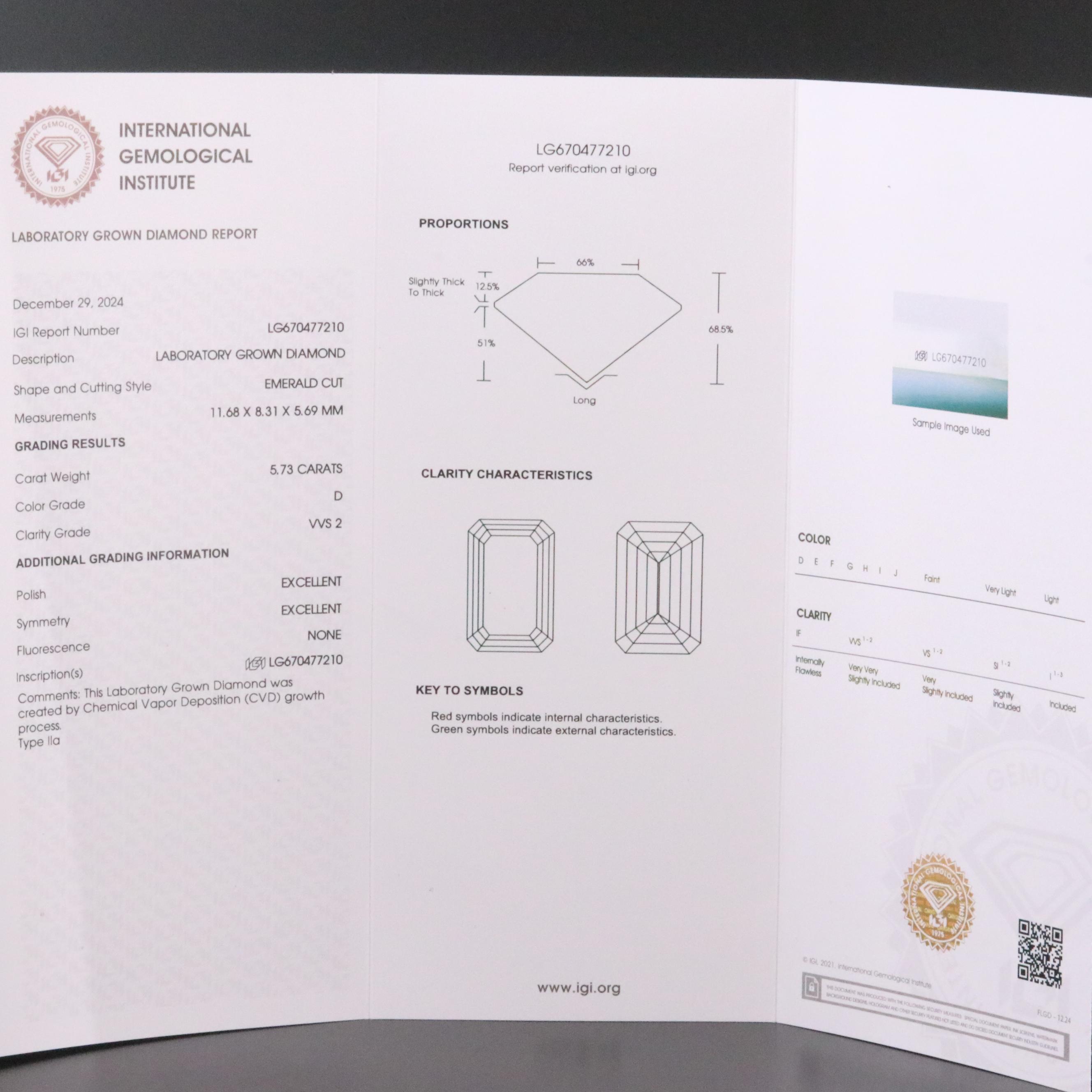 Platinum 6.39 CTW Lab Grown Diamond Ring with IGI Report