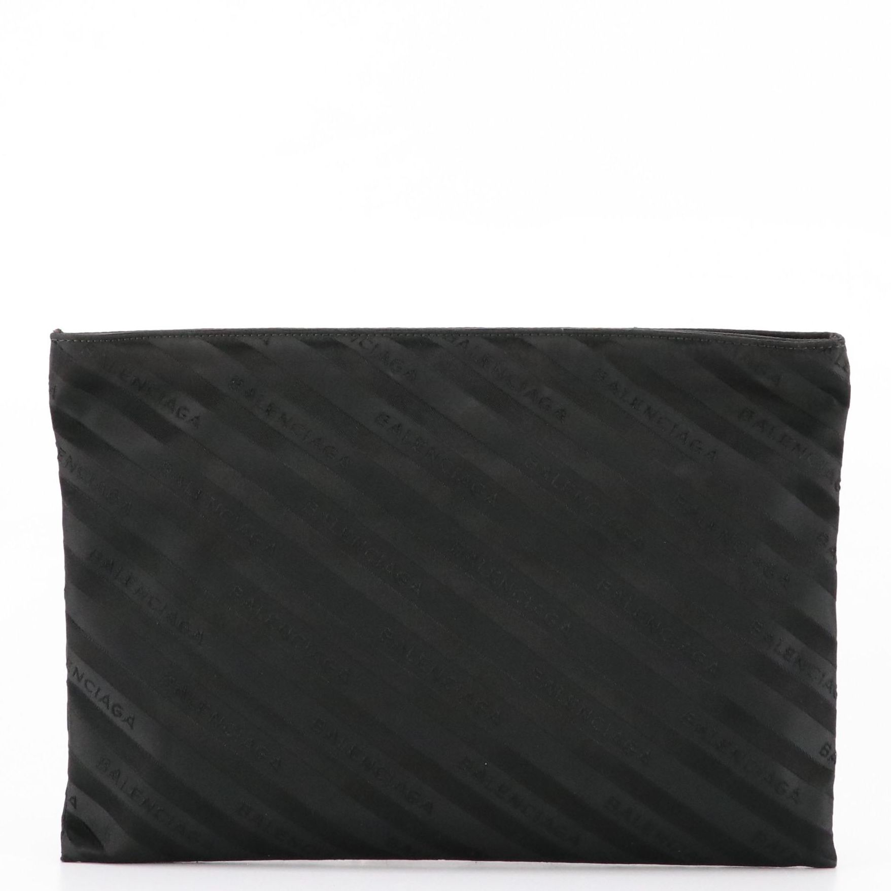 Balenciaga Black Logo Striped Nylon Zip Pouch