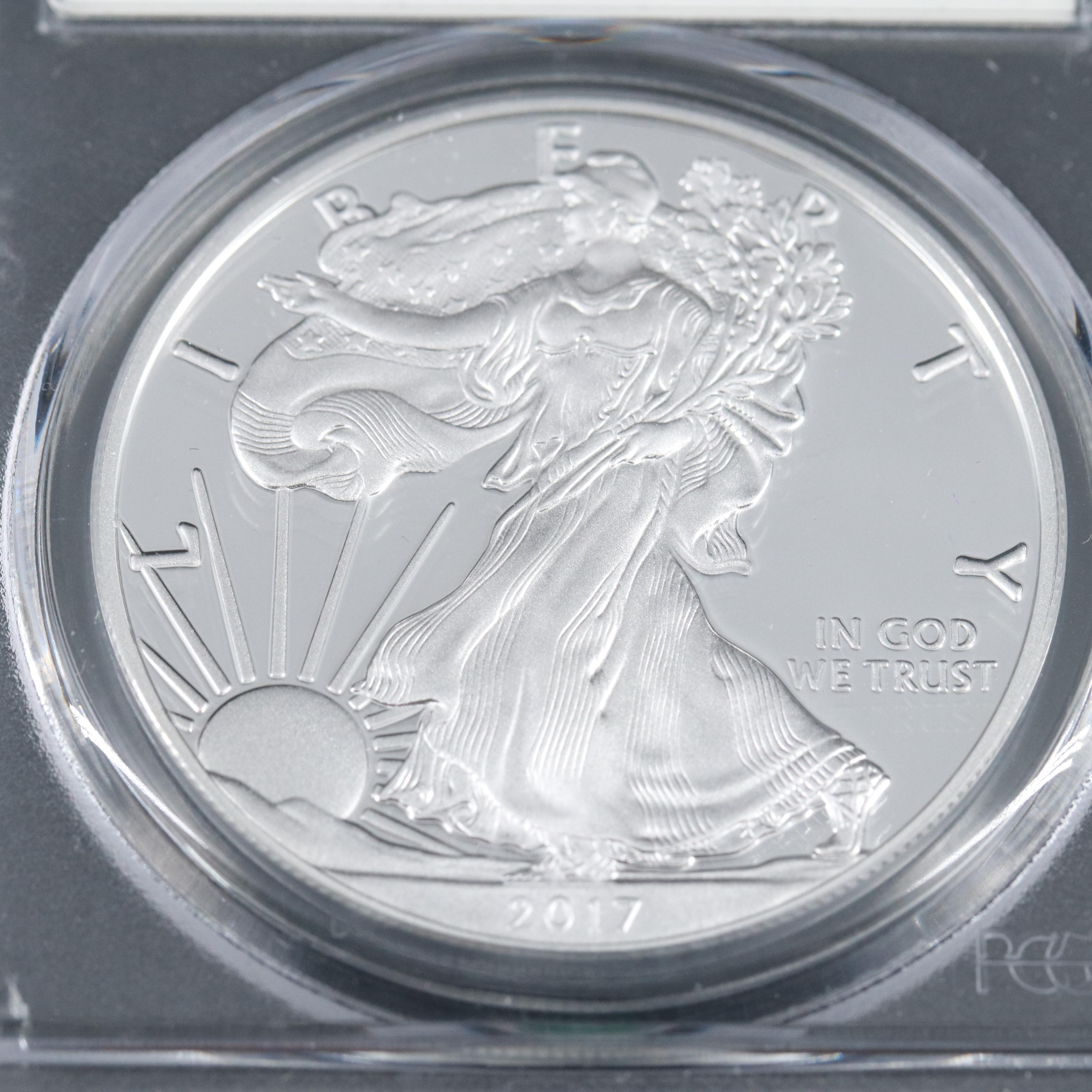 PCGS PR70 DCAM 2017-W $1 U.S. Silver Eagle Proof Coin Signed by Moy