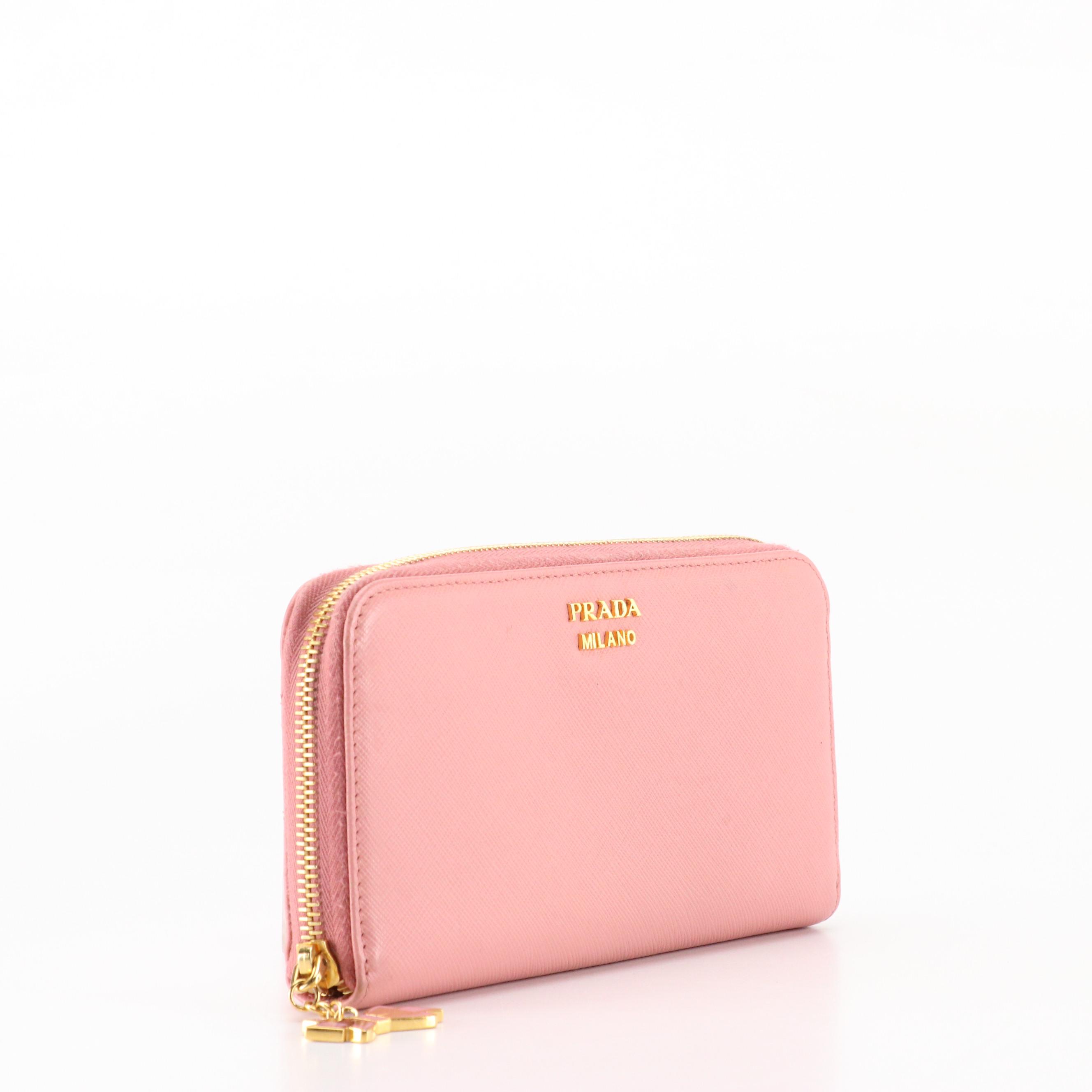 Prada Zip-Around Wallet in Pink Saffiano Leather