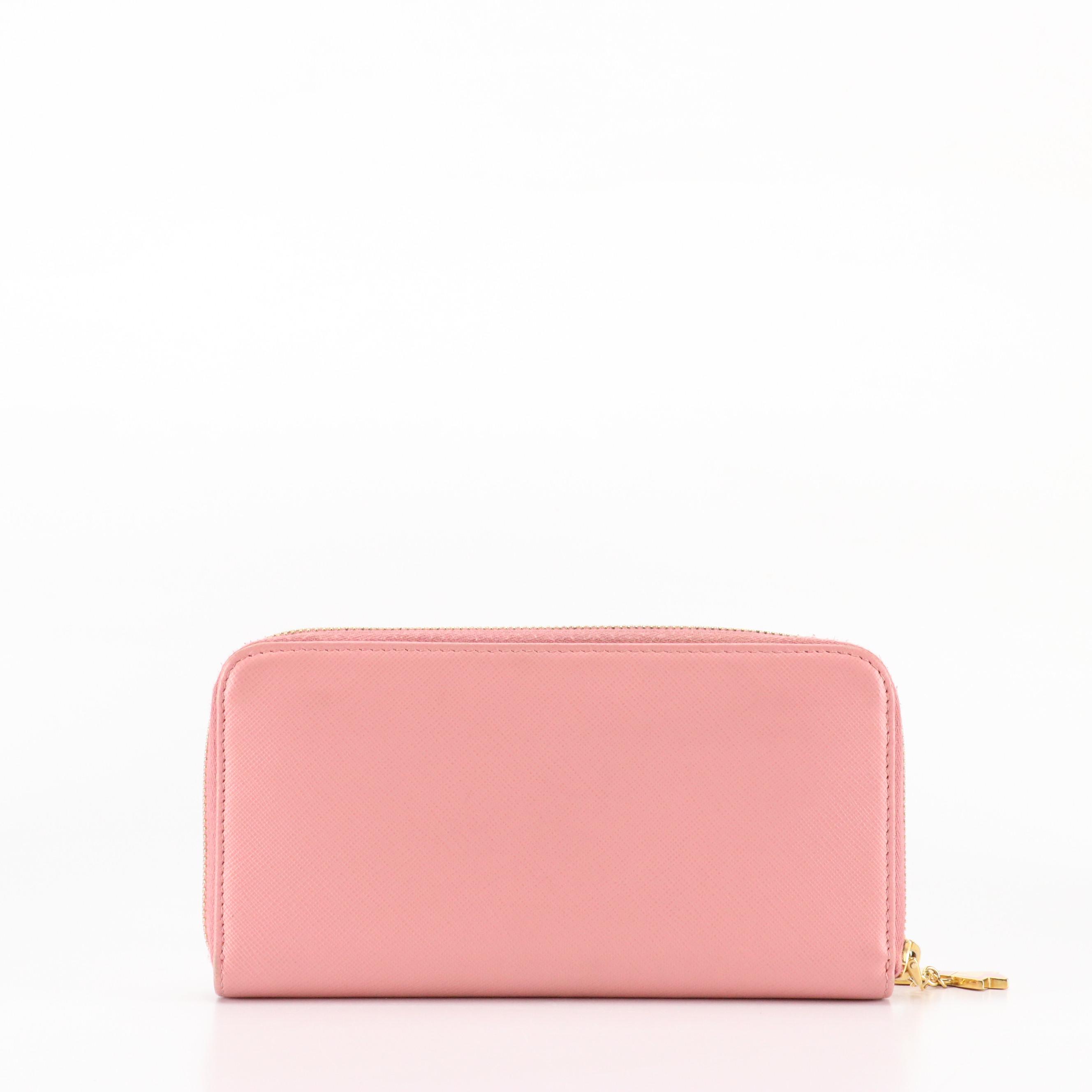 Prada Zip-Around Wallet in Pink Saffiano Leather