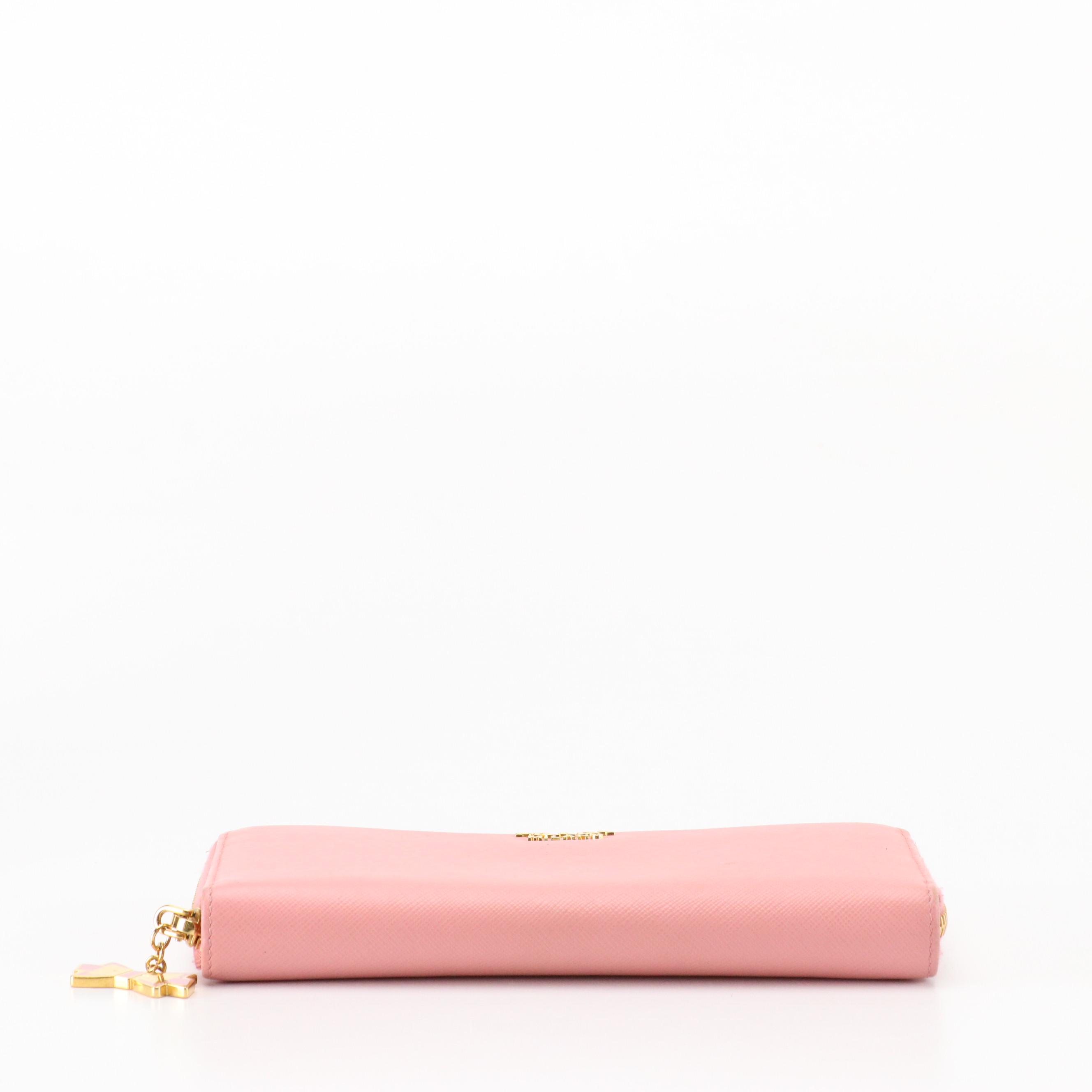 Prada Zip-Around Wallet in Pink Saffiano Leather