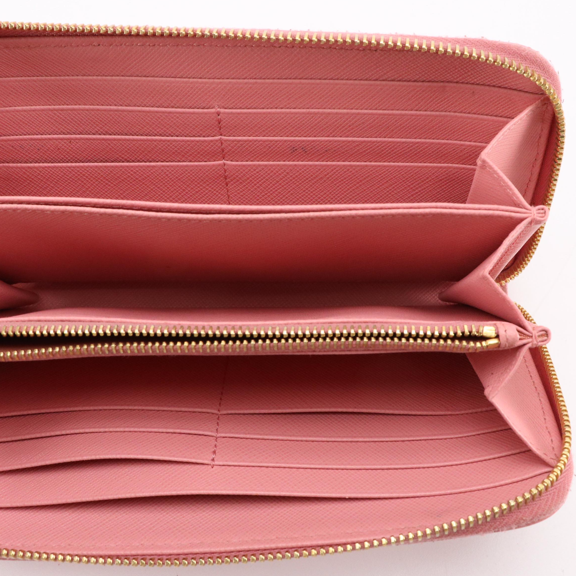 Prada Zip-Around Wallet in Pink Saffiano Leather