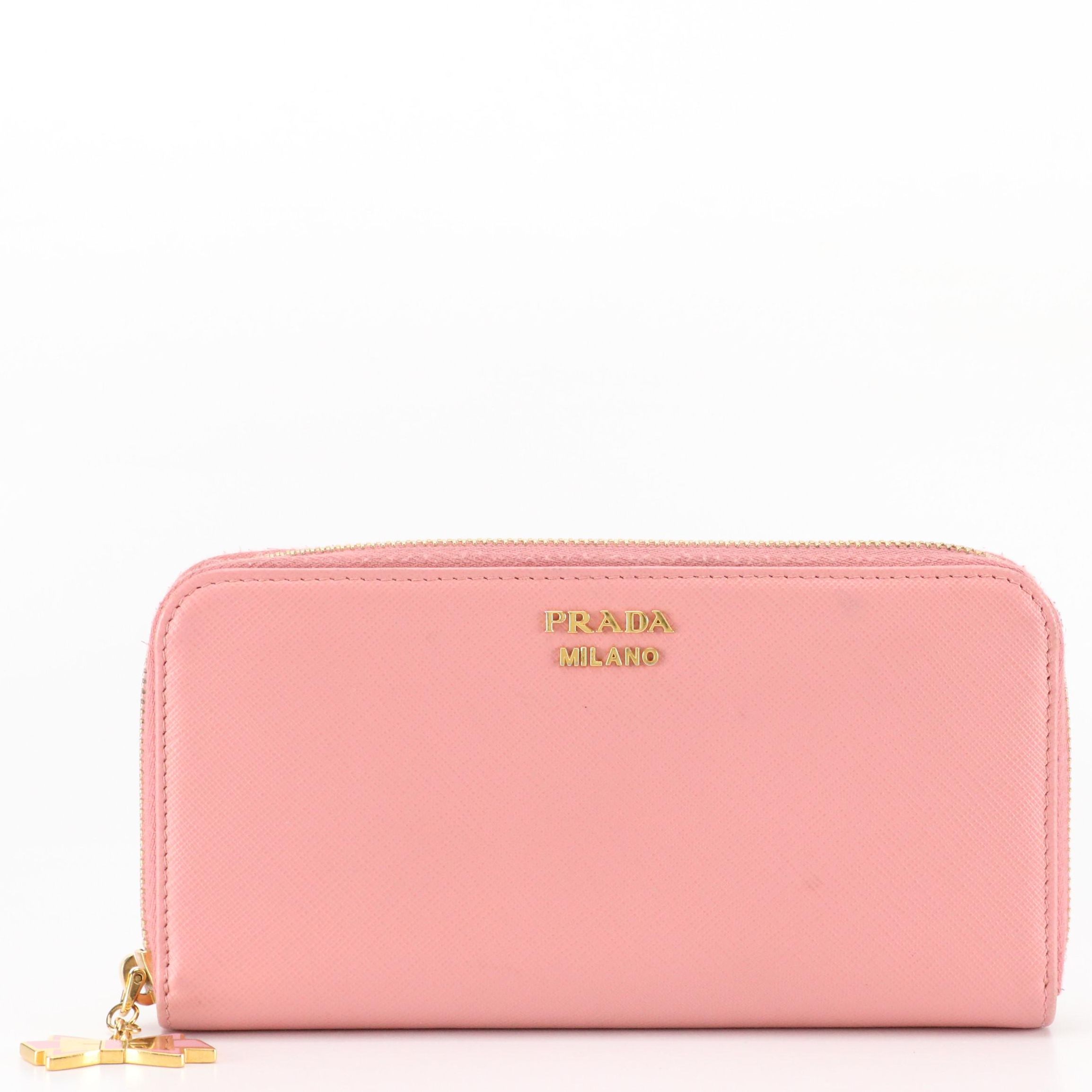 Prada Zip-Around Wallet in Pink Saffiano Leather