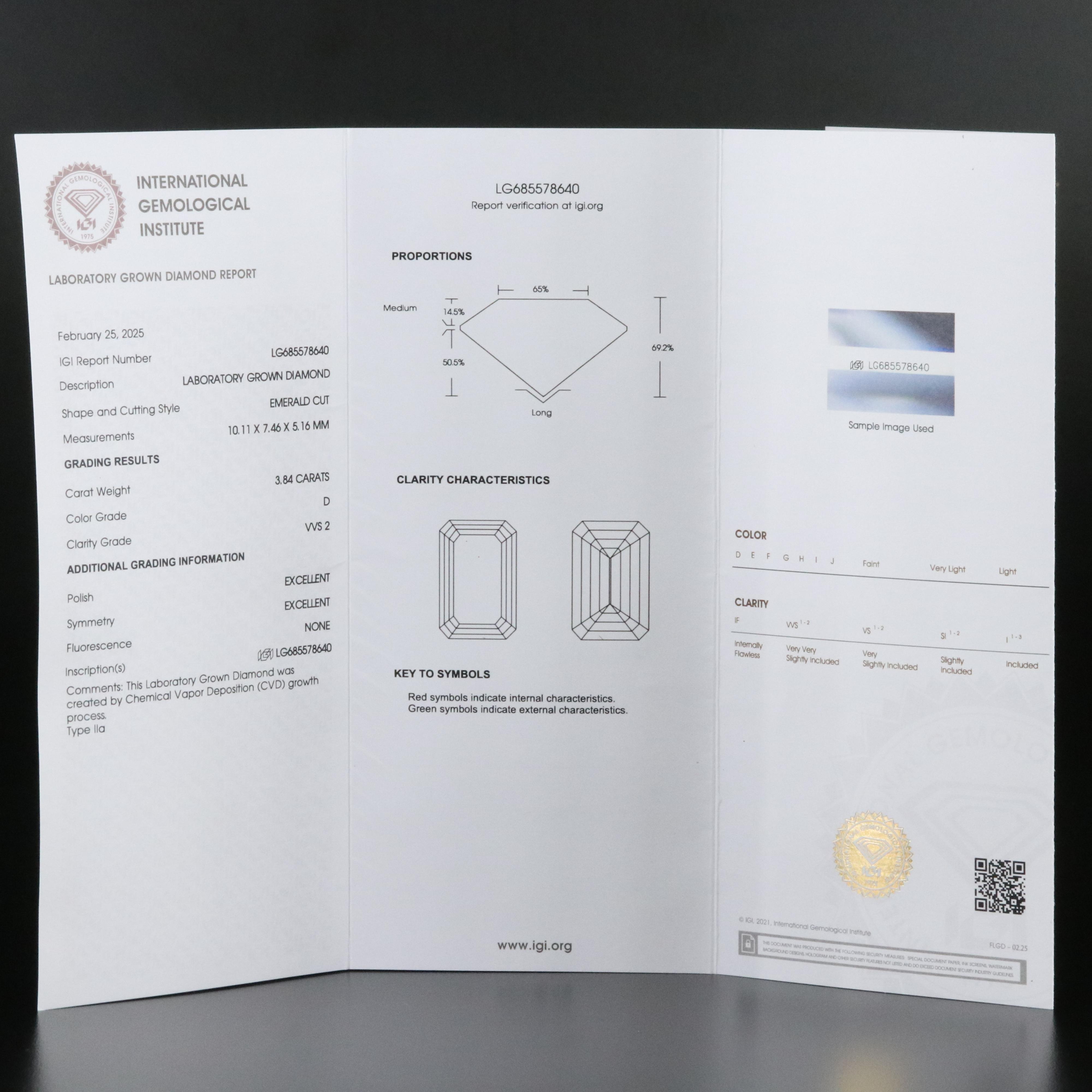 Loose 3.84 CT Lab Grown Diamond with IGI Report