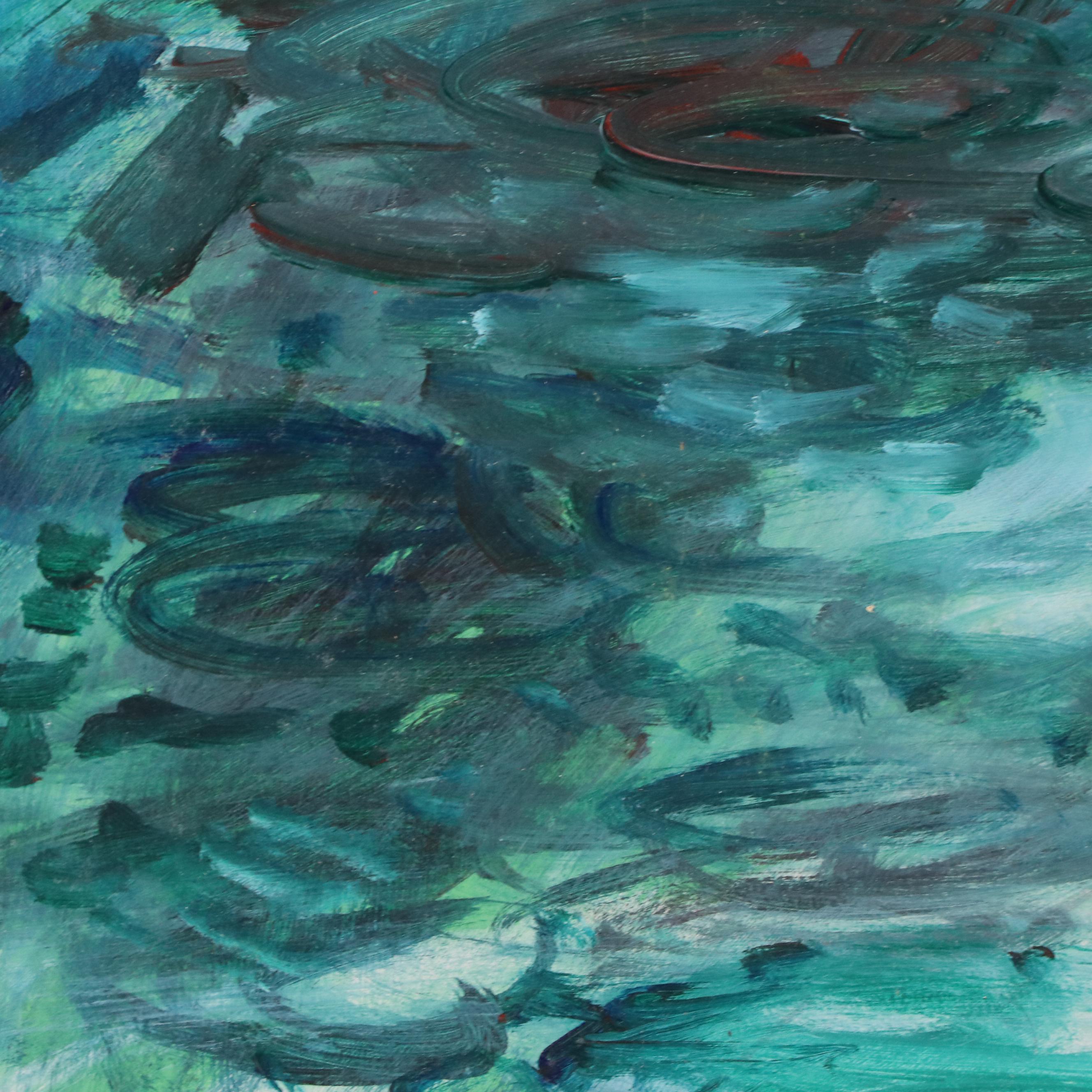 Jack Meanwell Abstract Viridian Composition Acrylic Painting, 1993