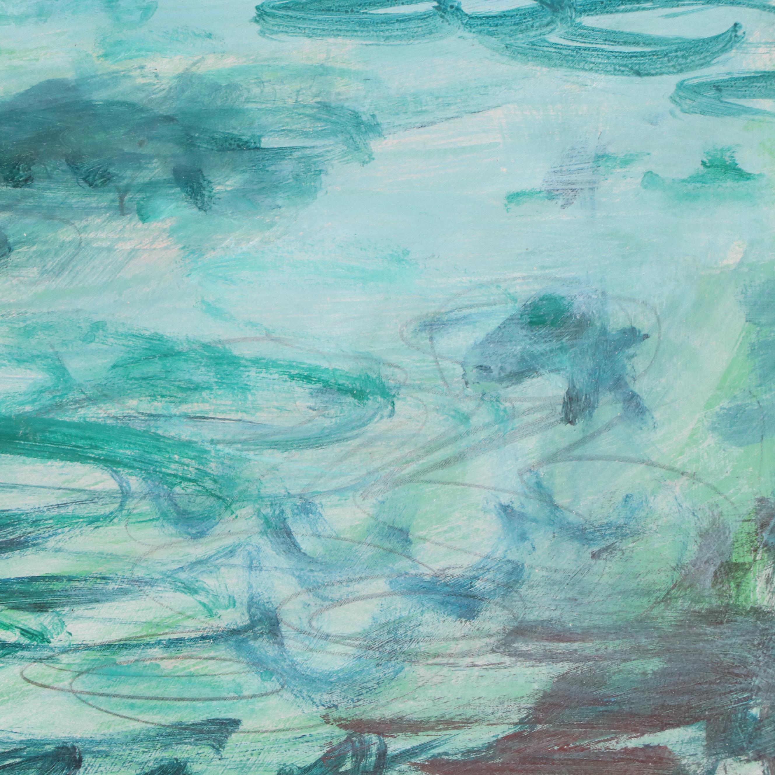 Jack Meanwell Abstract Viridian Composition Acrylic Painting, 1993