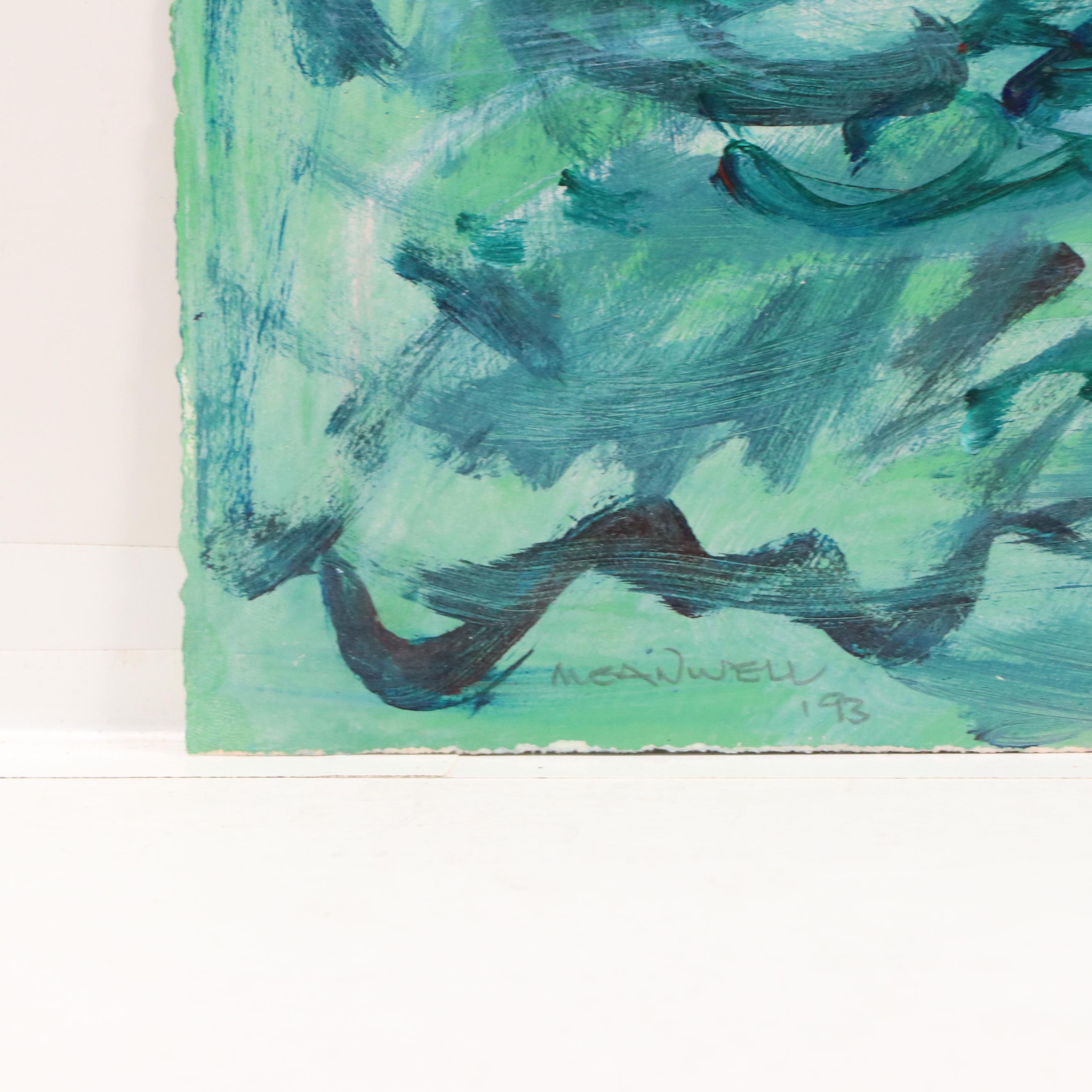 Jack Meanwell Abstract Viridian Composition Acrylic Painting, 1993