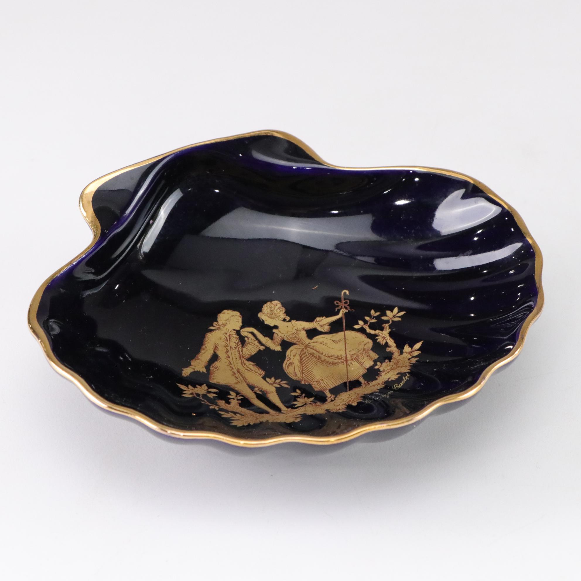 Limoges Shell Trinket Dish, Peruvian Hand-Painted Mirror & Czech Vase, 20th C.