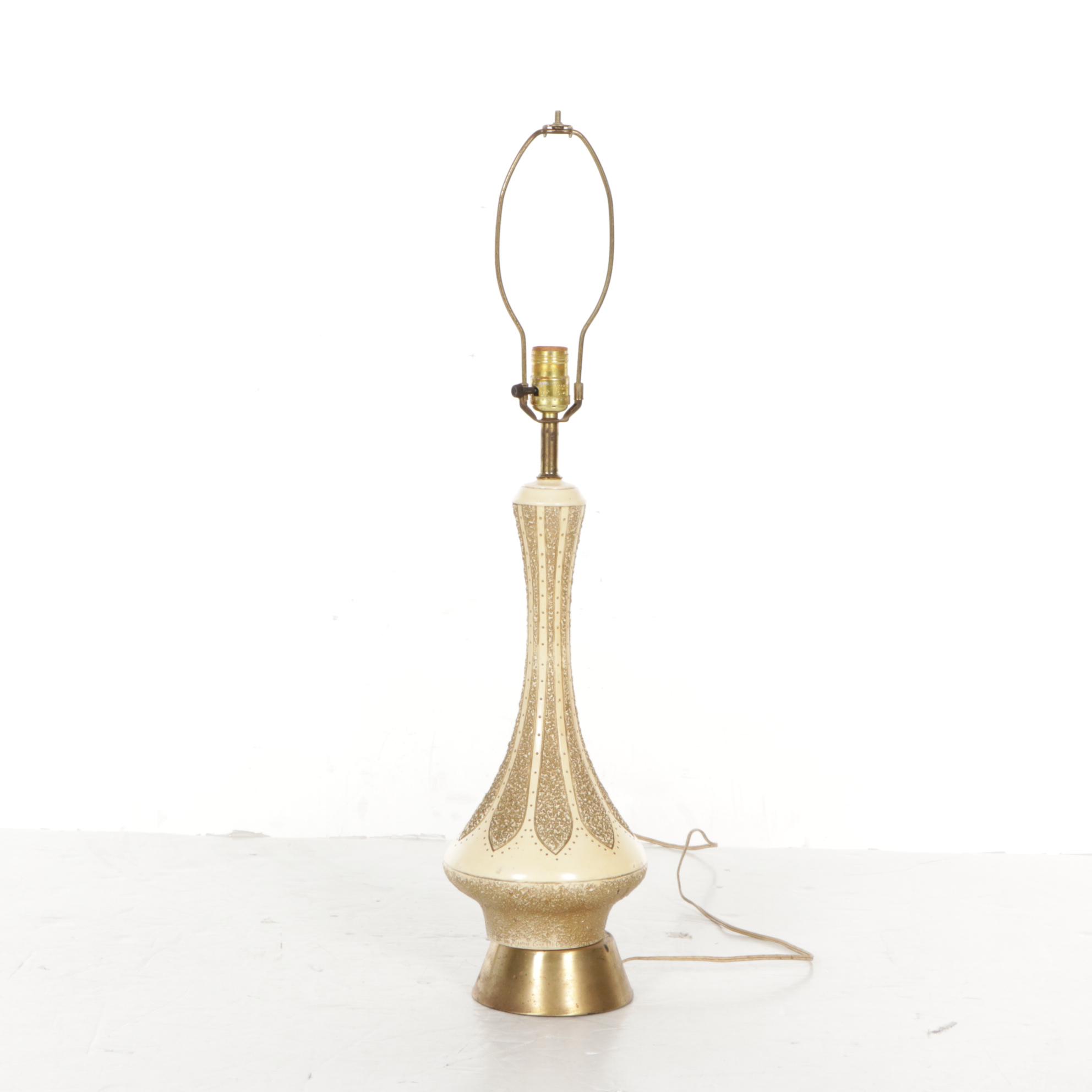 1960 Quartite Creative MCM Ivory and Brass Genie Lamp  with Drum Shade