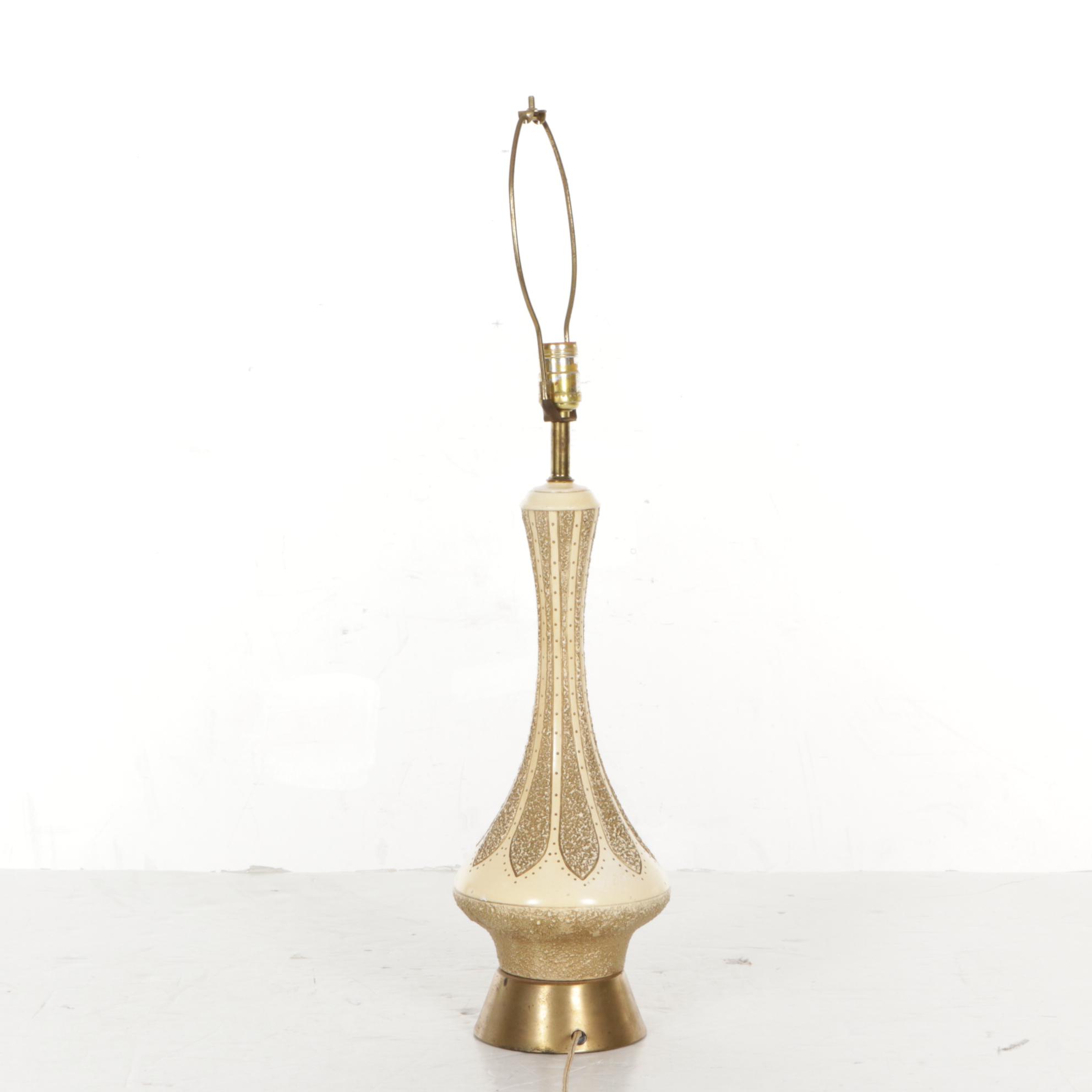 1960 Quartite Creative MCM Ivory and Brass Genie Lamp  with Drum Shade