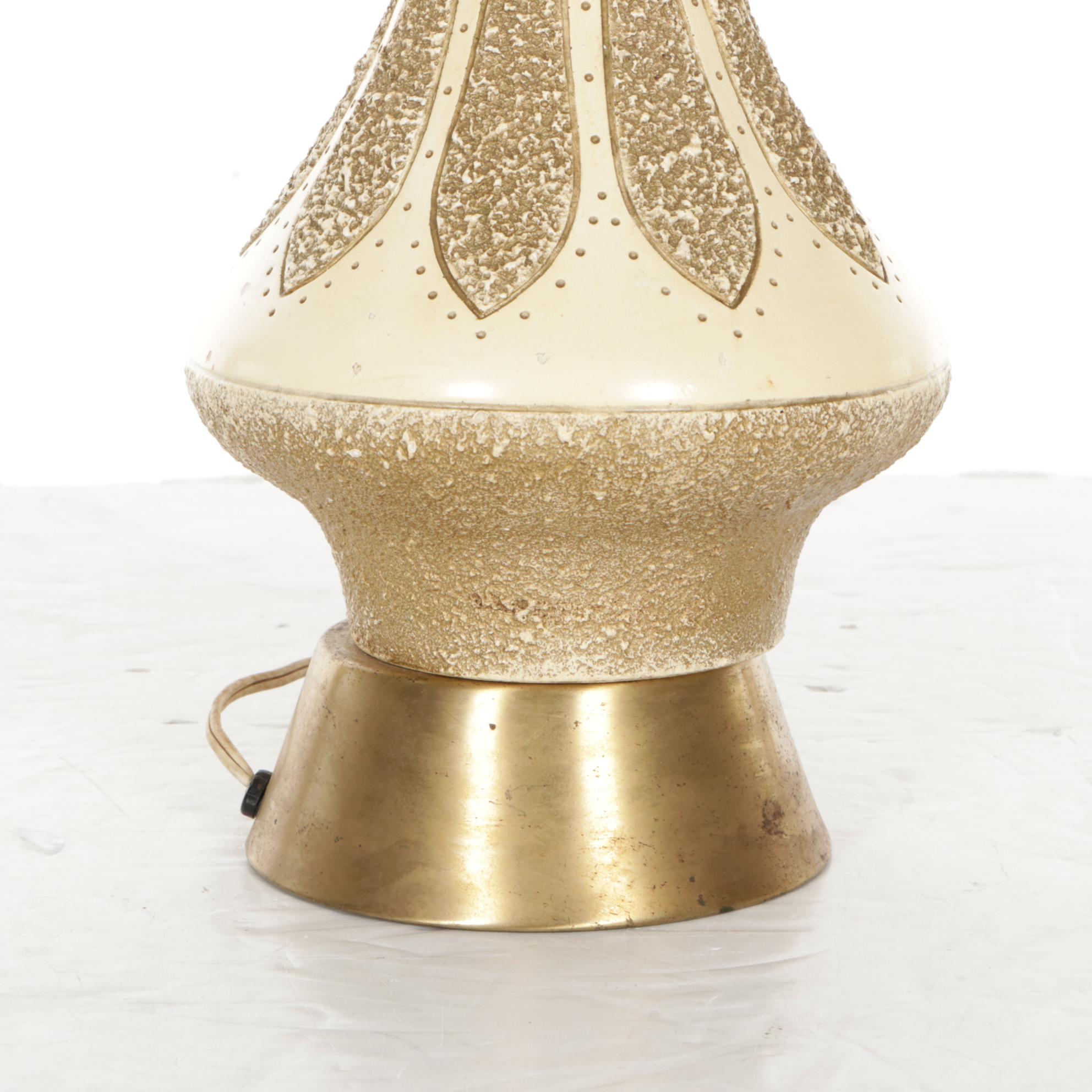 1960 Quartite Creative MCM Ivory and Brass Genie Lamp  with Drum Shade