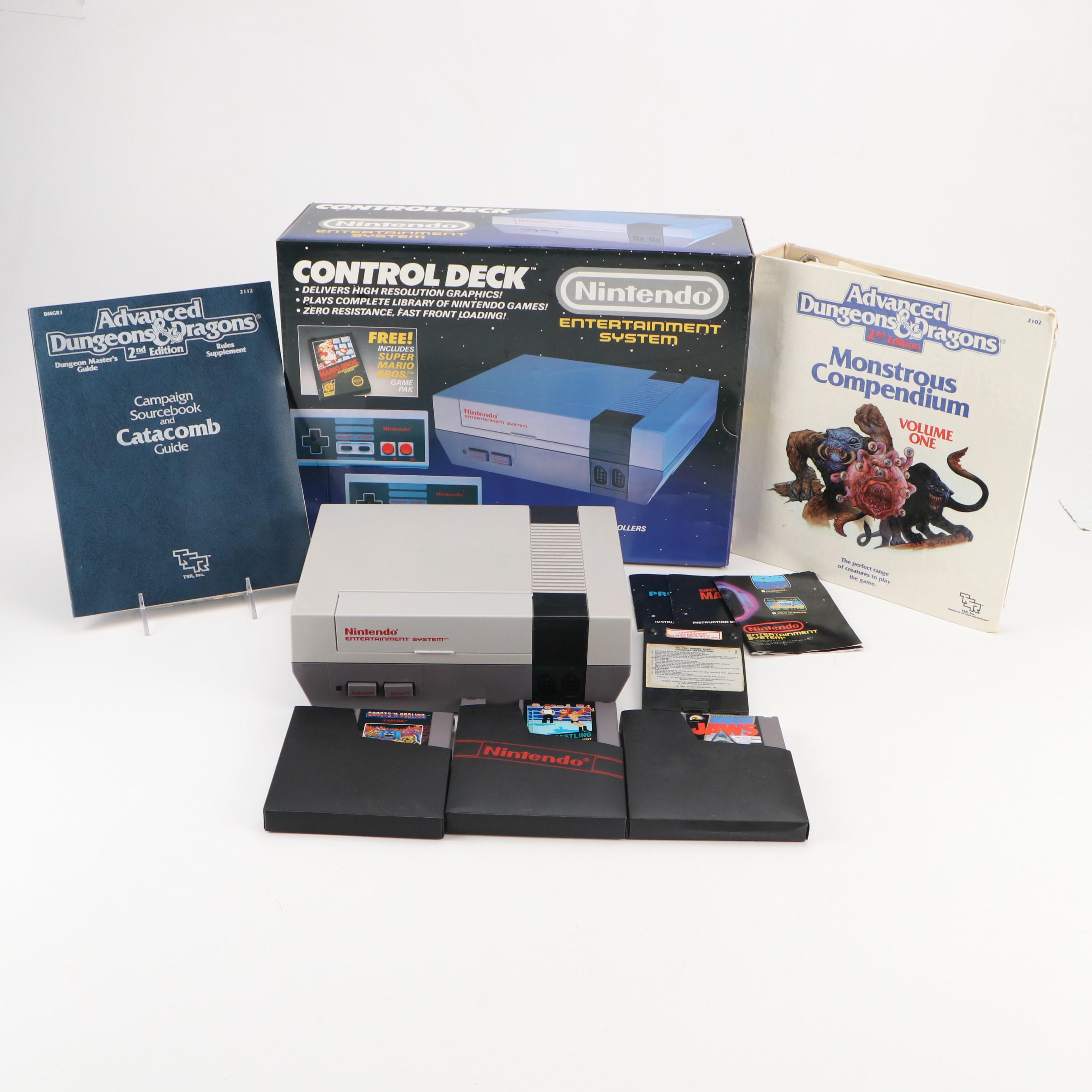 Nintendo NES Control Deck with Games and AD&D Second Edition Source Books