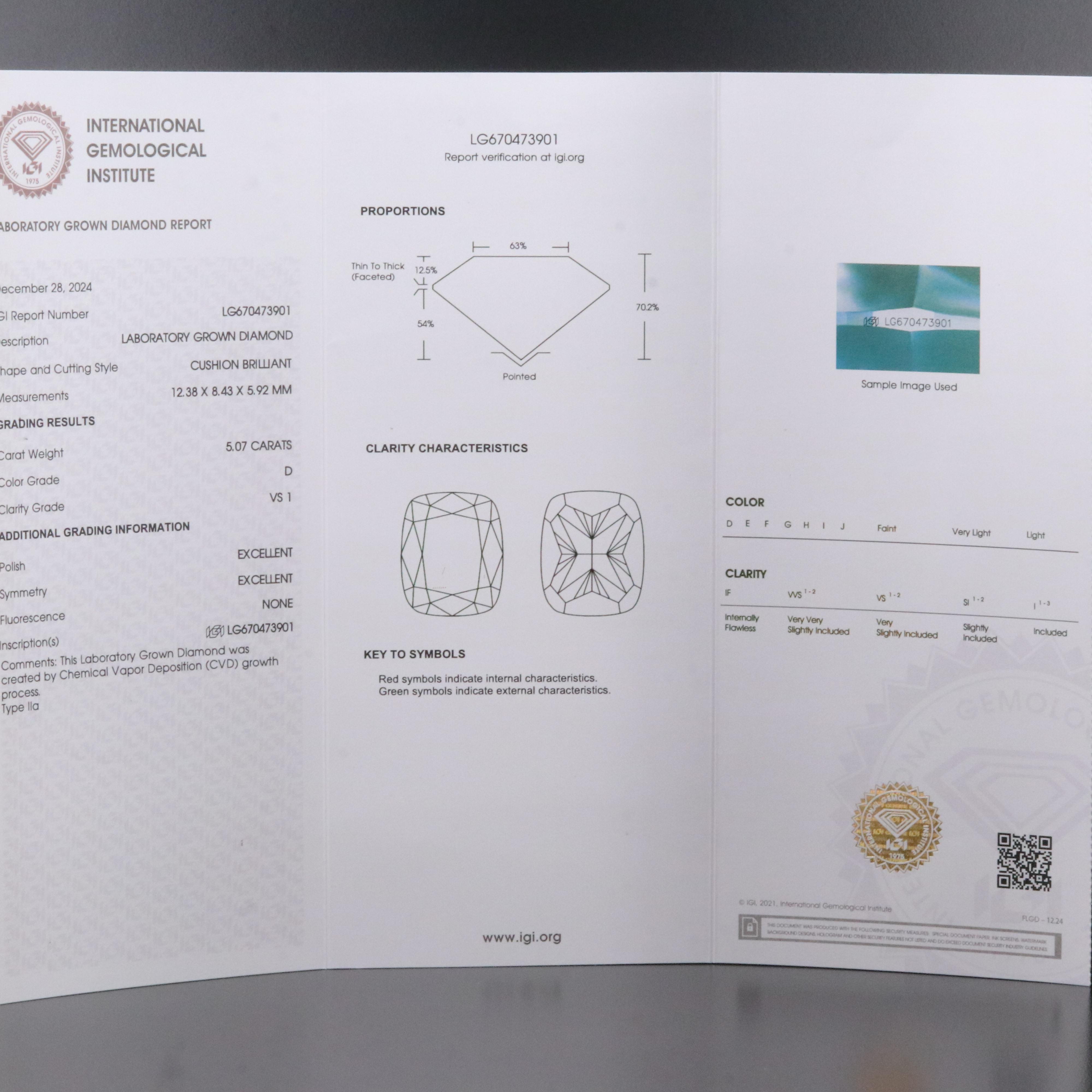 Platinum 6.08 CTW Lab Grown Diamond Ring with IGI Report