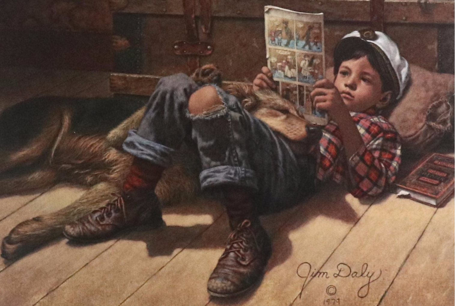 Pair of Jim Daly Offset Lithographs "Favorite Reader" and "In the Dog House"
