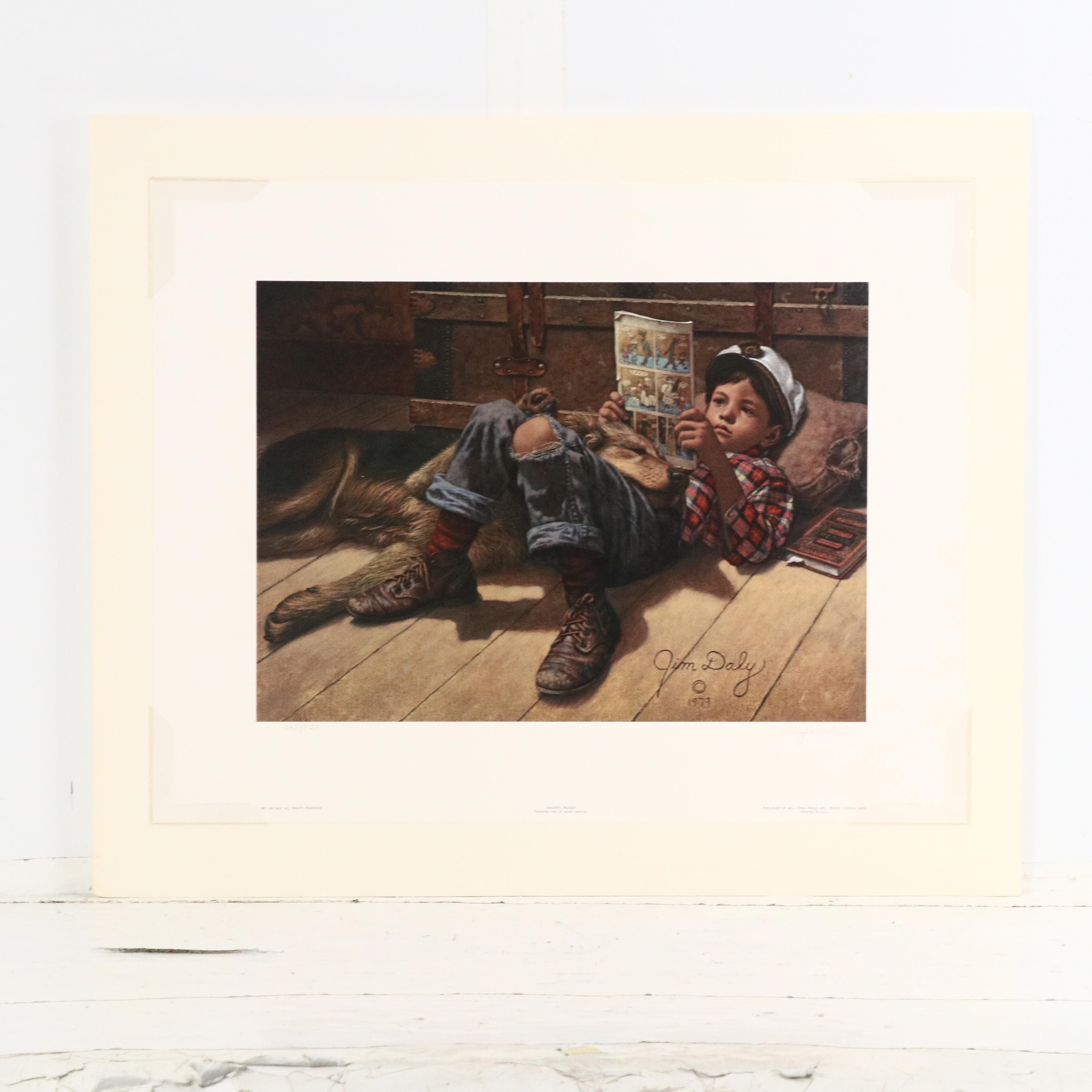 Pair of Jim Daly Offset Lithographs "Favorite Reader" and "In the Dog House"