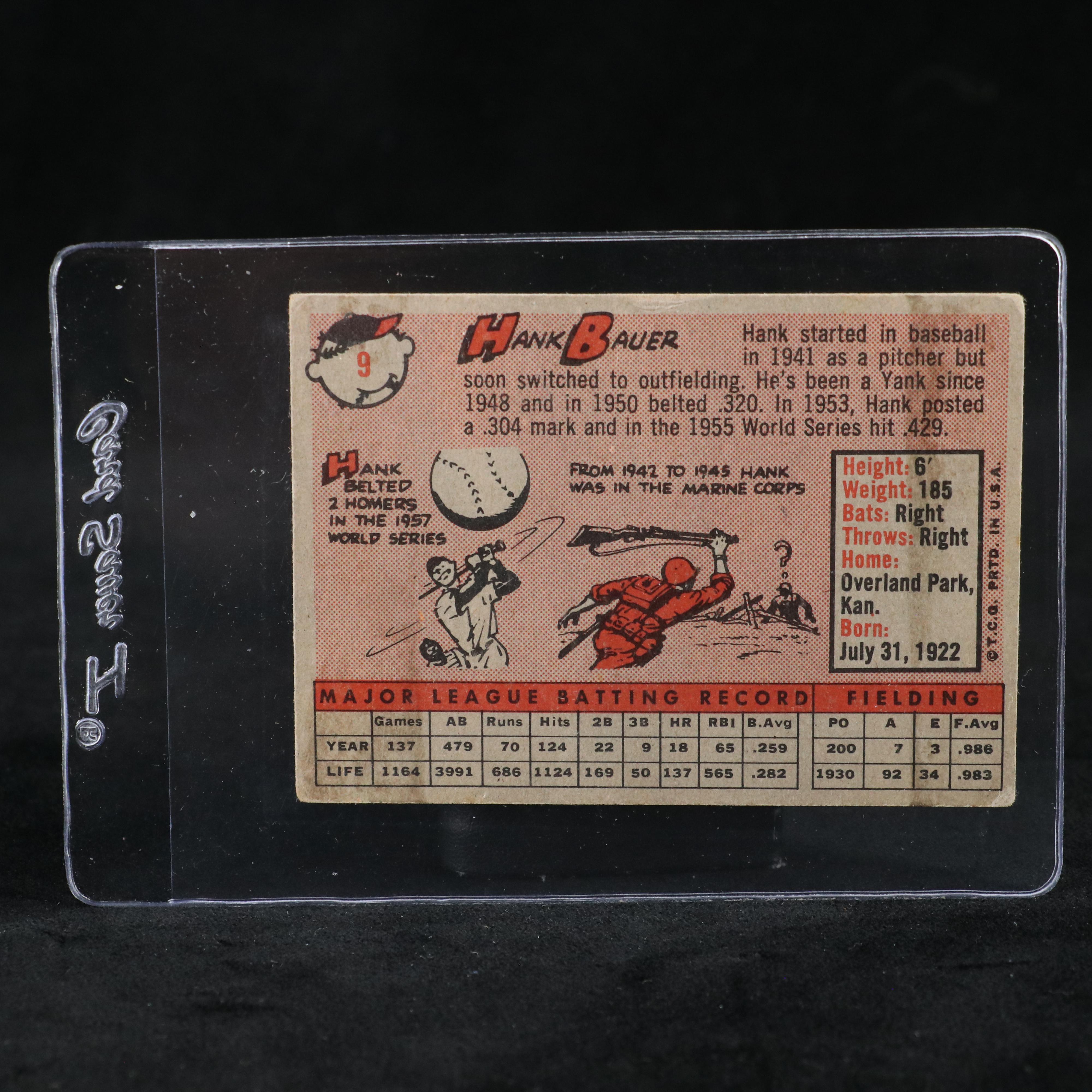 1958 Topps Hank Bauer New York Yankees Baseball Card