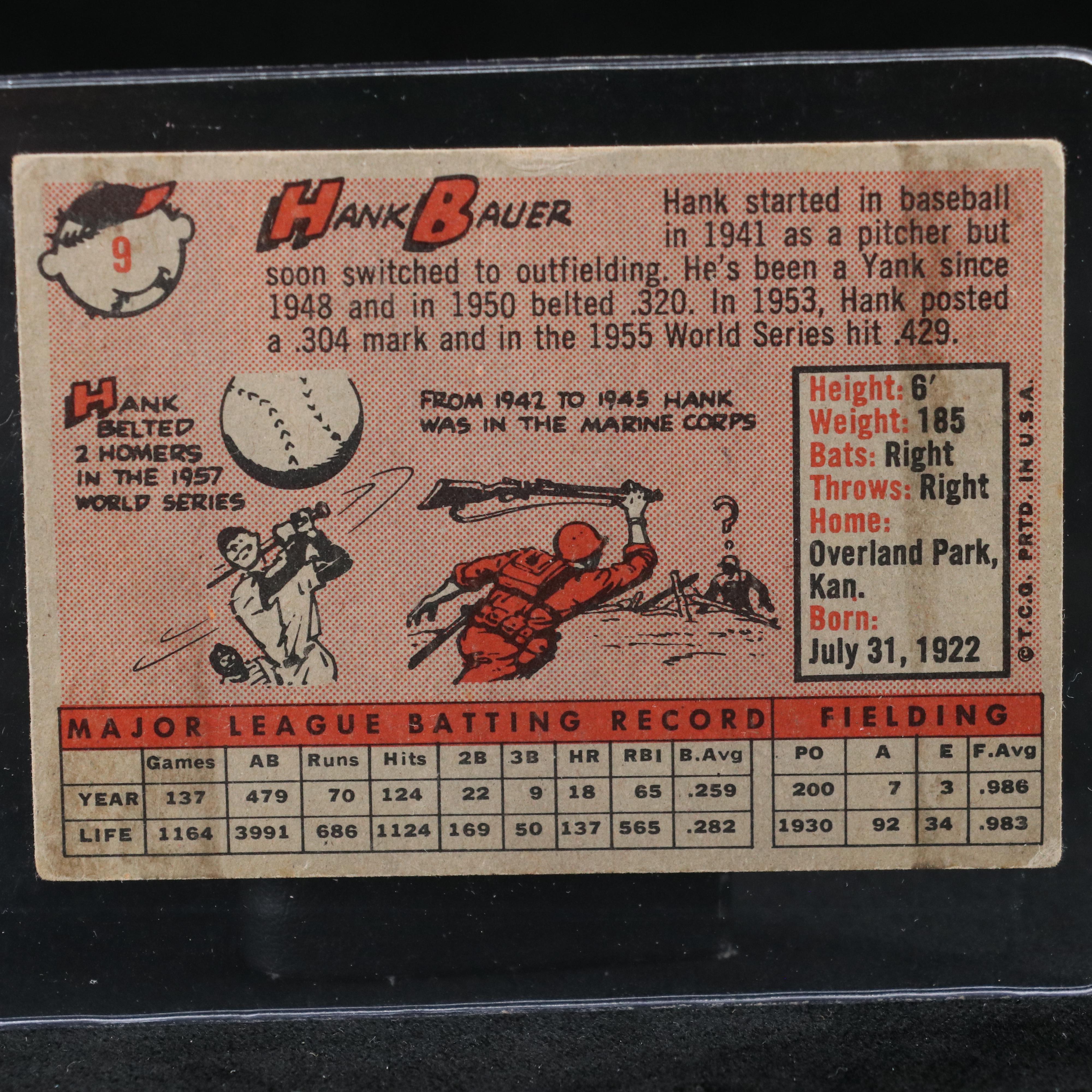 1958 Topps Hank Bauer New York Yankees Baseball Card