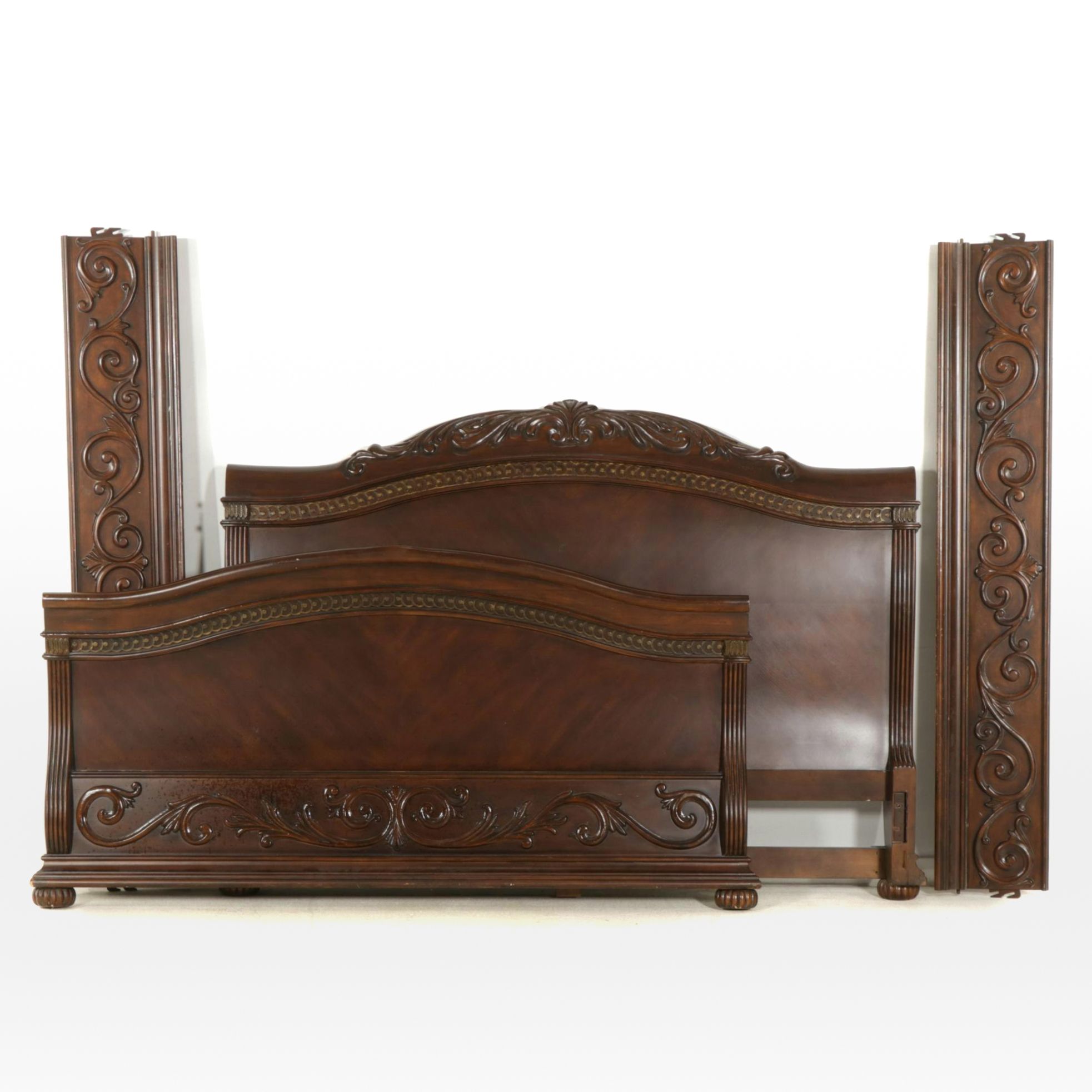 Carved Mahogany King Size Sleigh Bed Frame