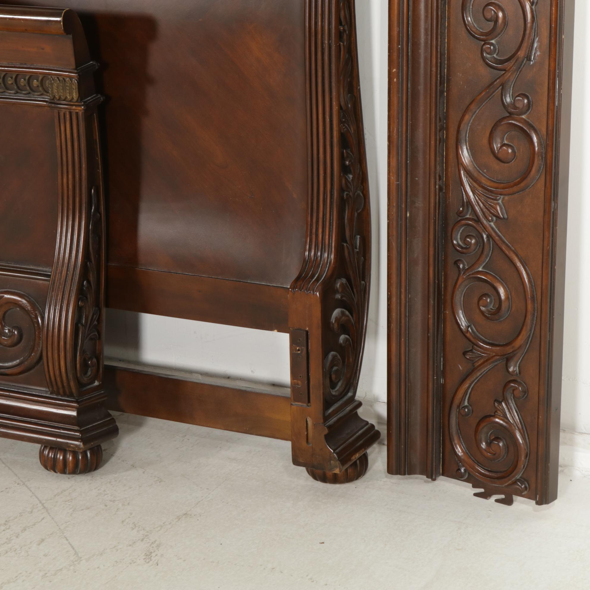 Carved Mahogany King Size Sleigh Bed Frame