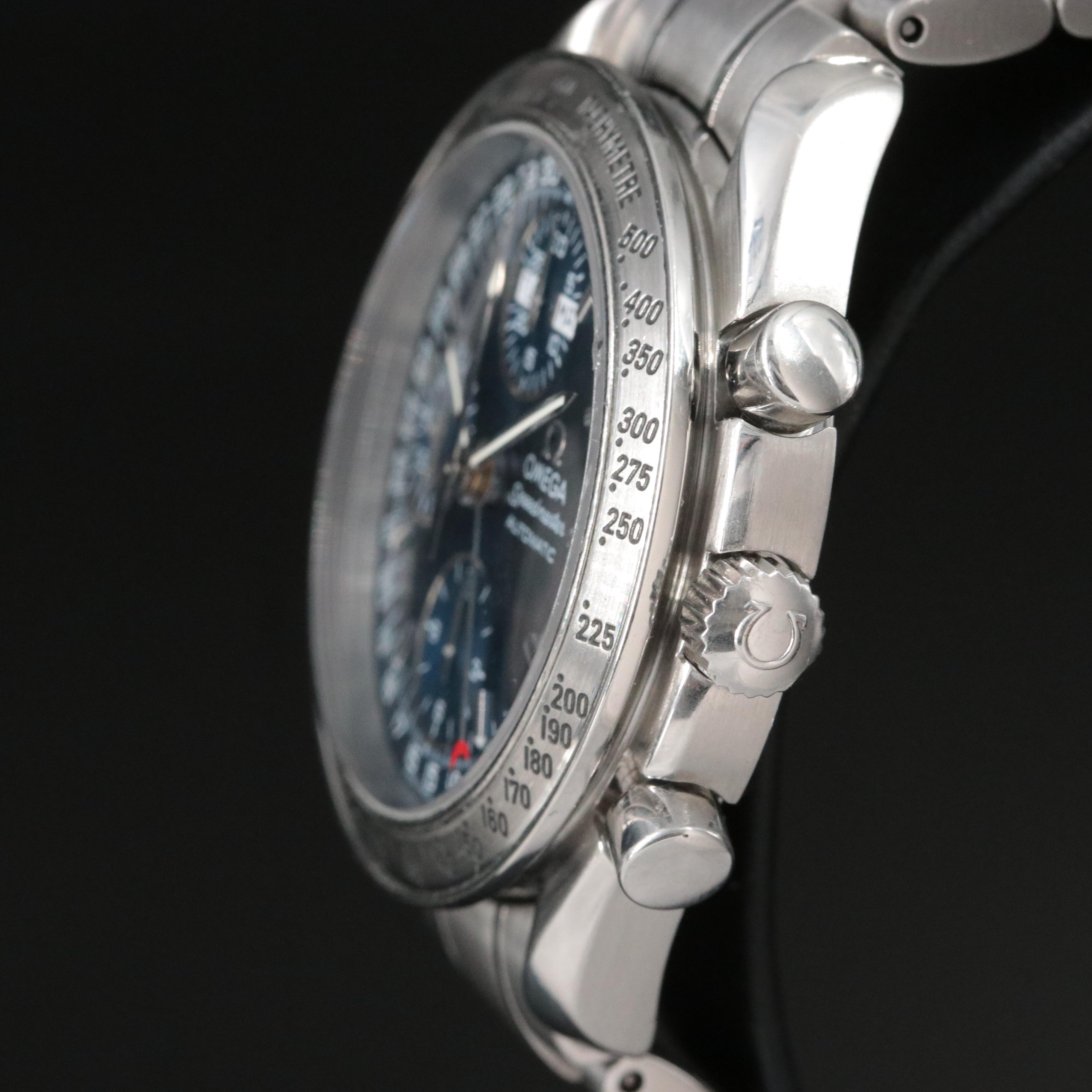 Omega Speedmaster Triple Calendar Blue Steel Automatic Watch