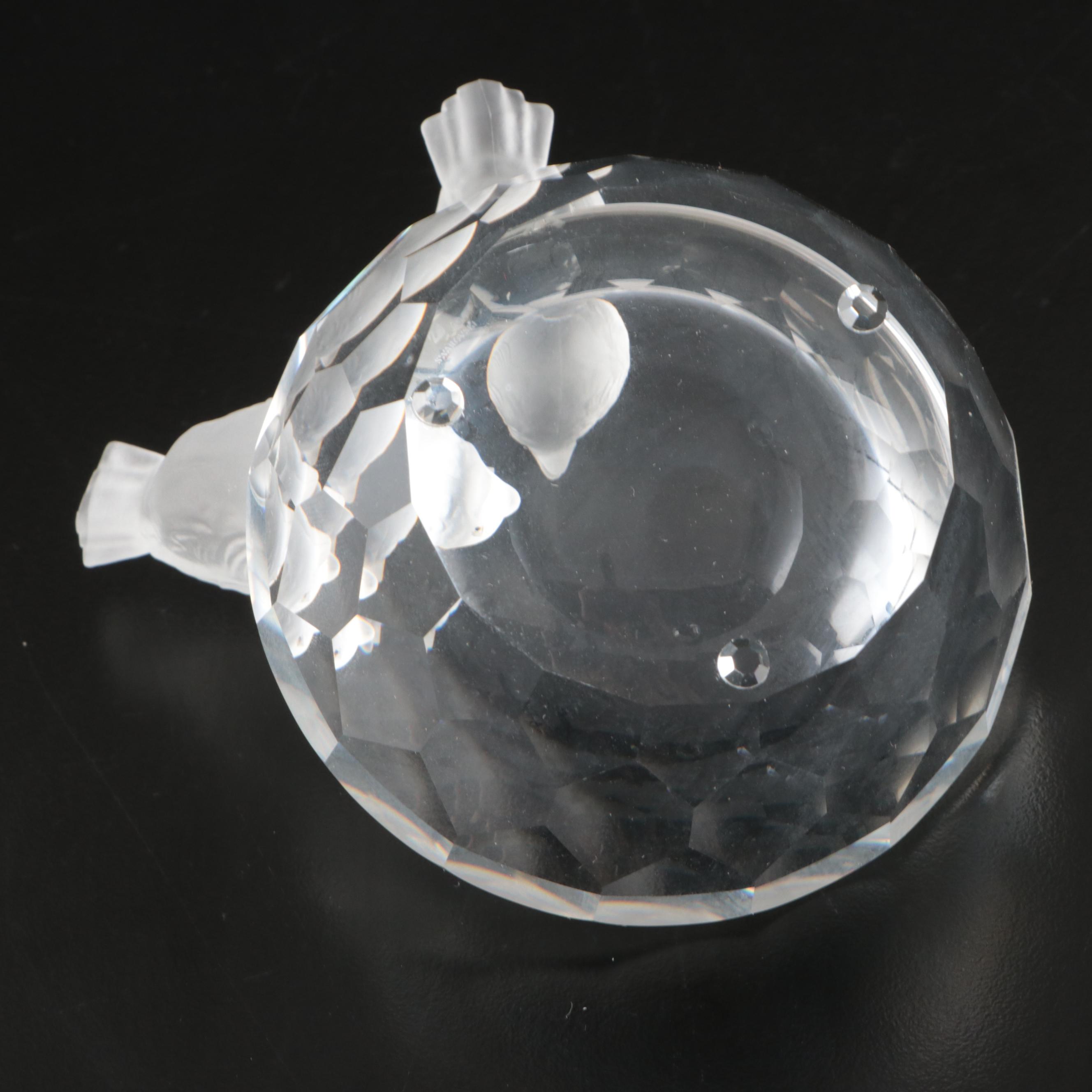 Swarovski Crystal "Baby Lovebirds" with Other Bird Figurines and Mirrored Stand