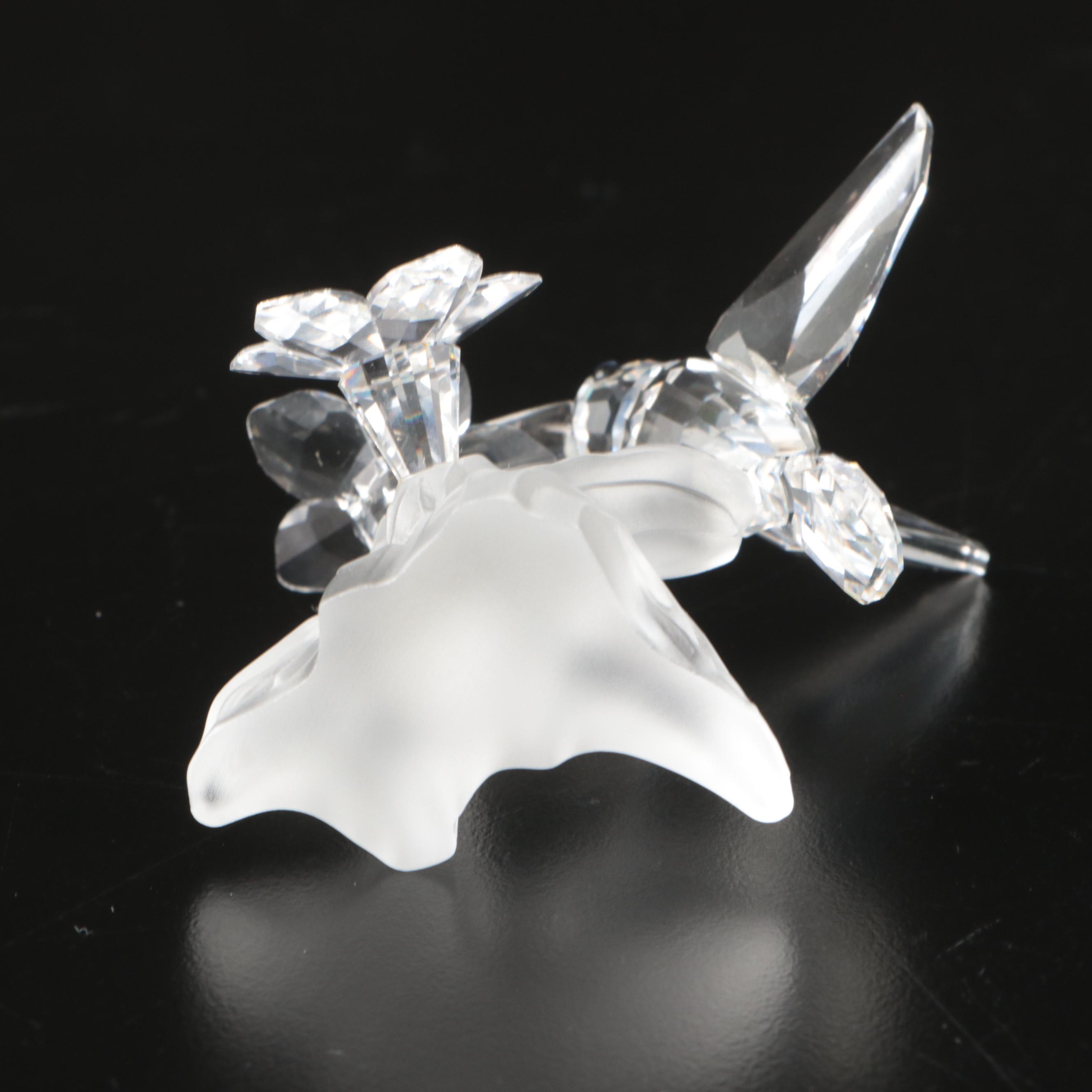 Swarovski Crystal "Baby Lovebirds" with Other Bird Figurines and Mirrored Stand