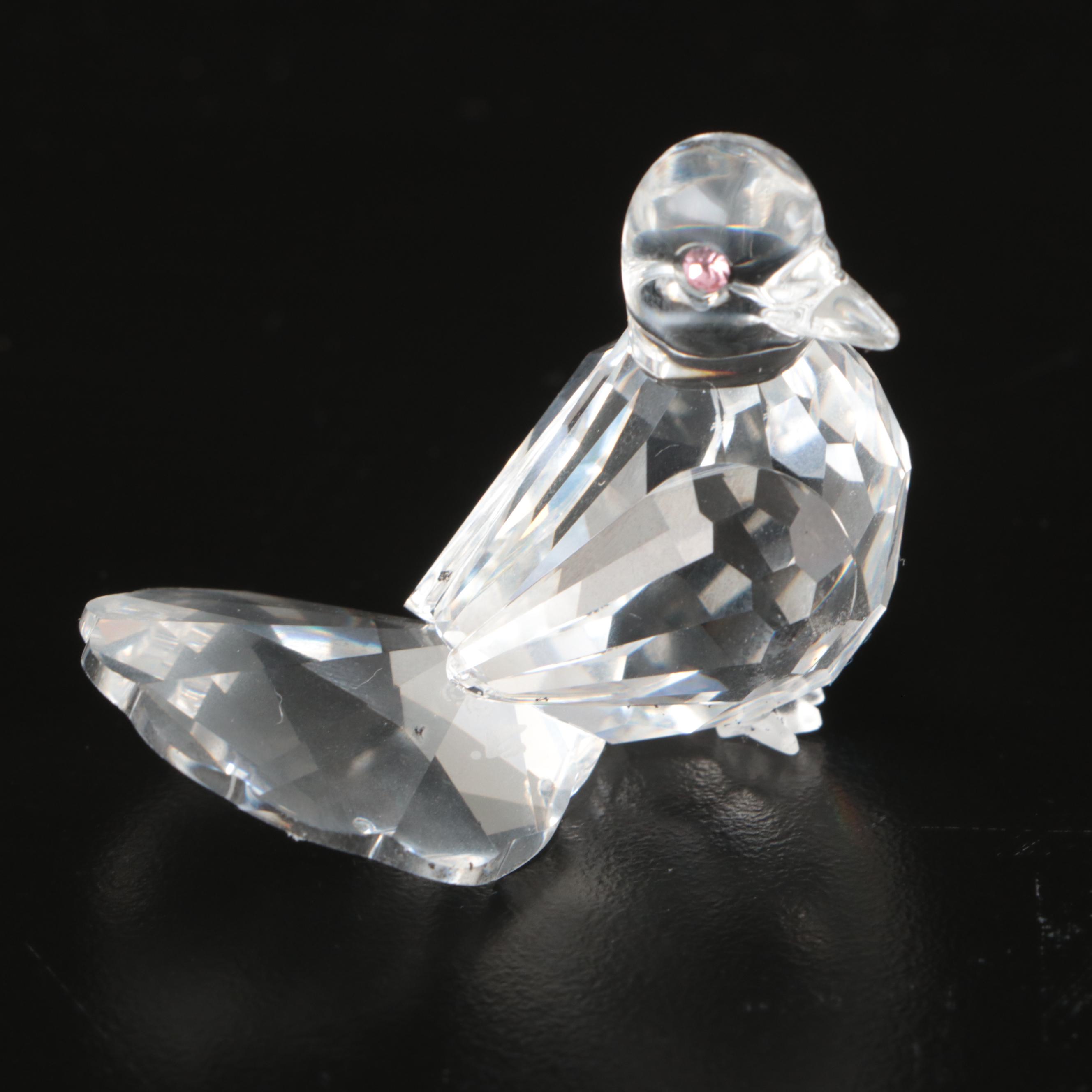 Swarovski Crystal "Baby Lovebirds" with Other Bird Figurines and Mirrored Stand