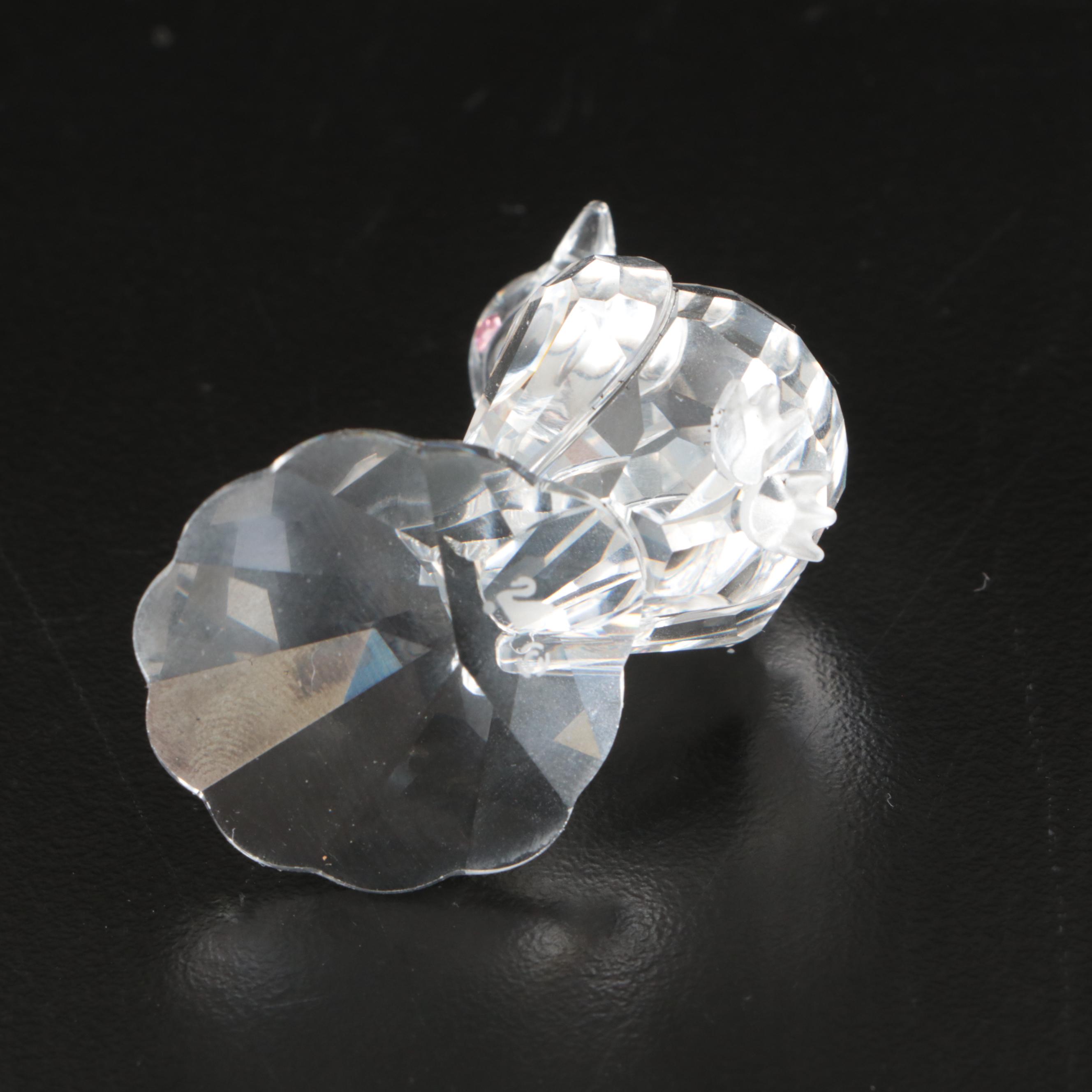 Swarovski Crystal "Baby Lovebirds" with Other Bird Figurines and Mirrored Stand