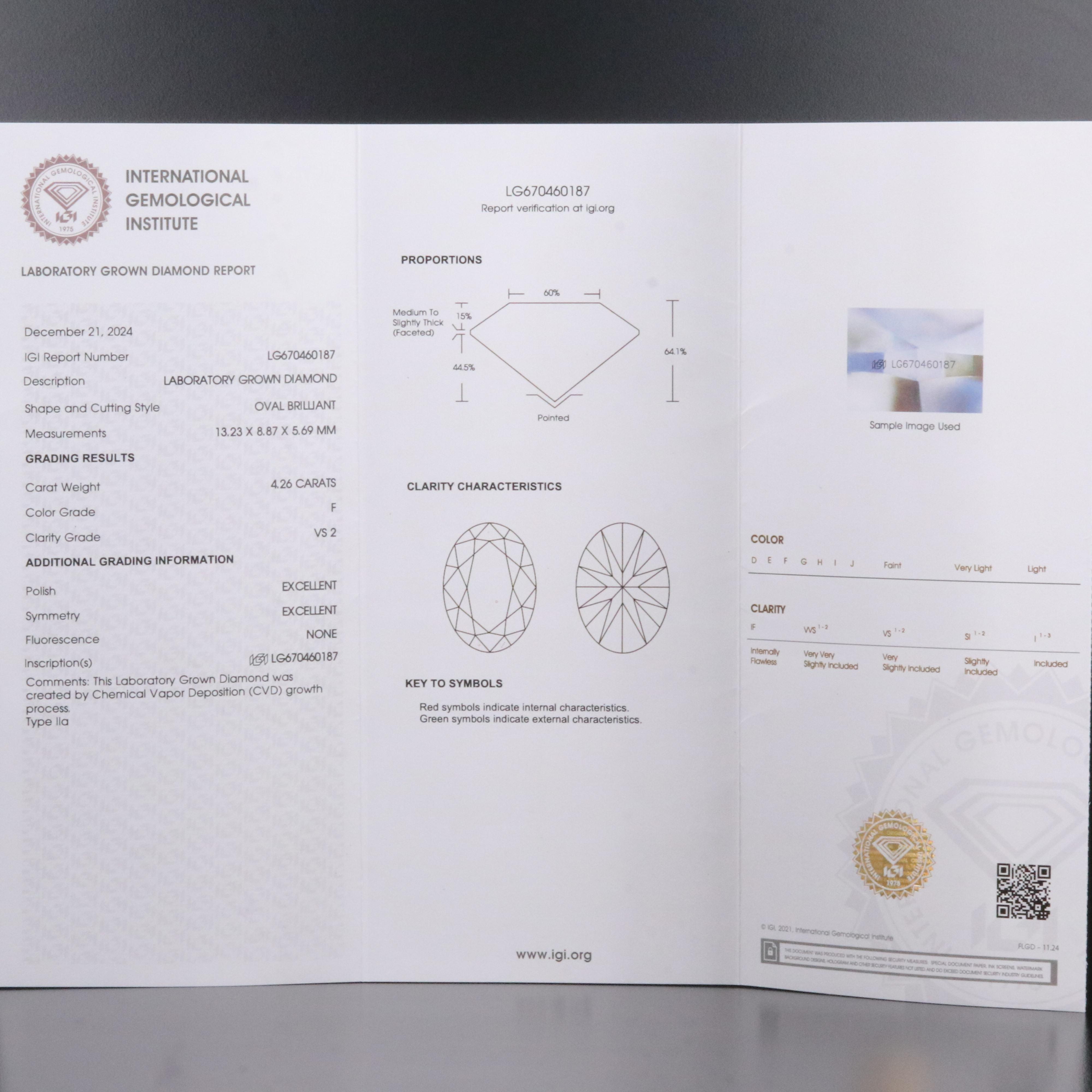 Platinum 4.26 CT Lab Grown Diamond Solitaire Ring with IGI Report