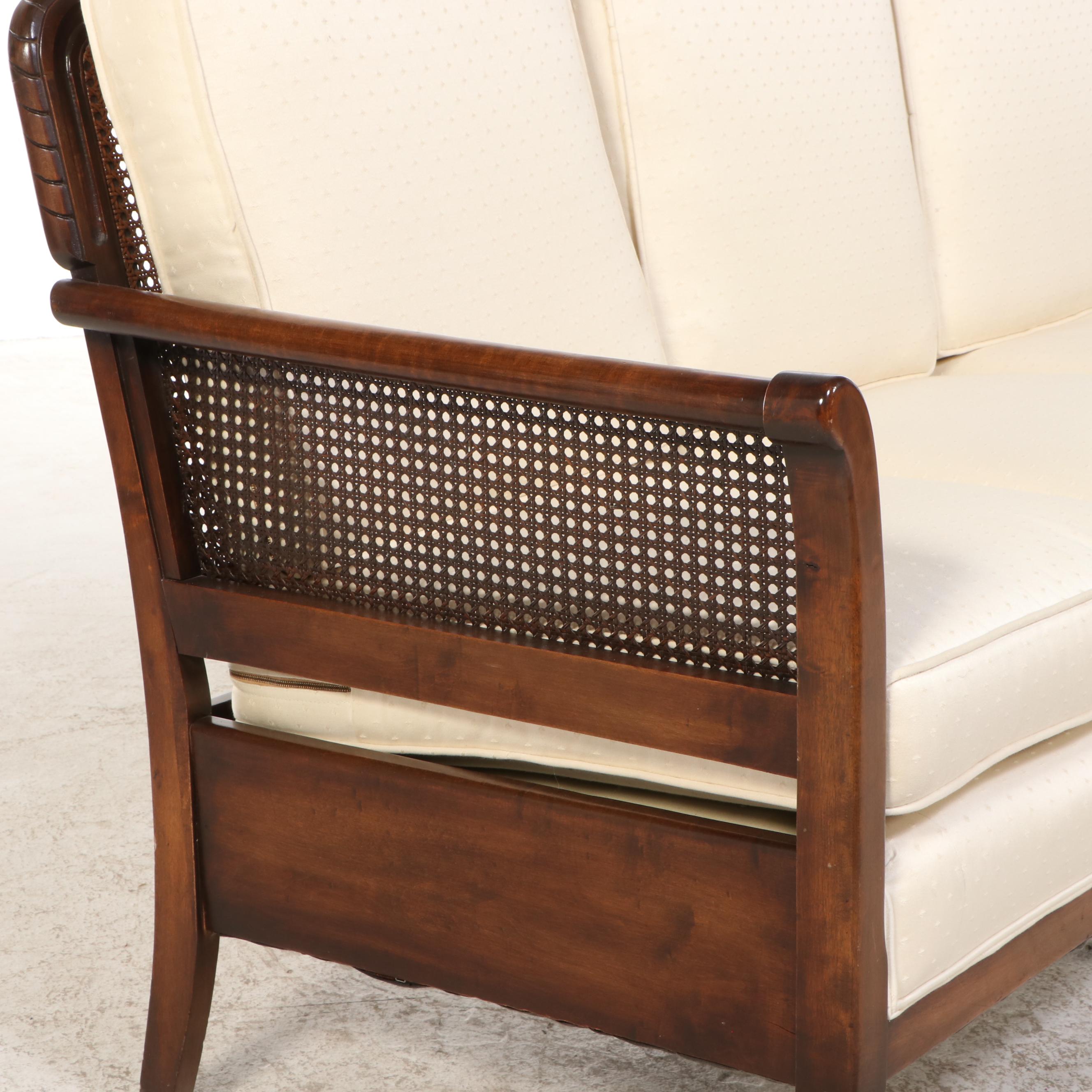 Queen Anne Style Caned Birch Framed Sofa, Mid-20th Century