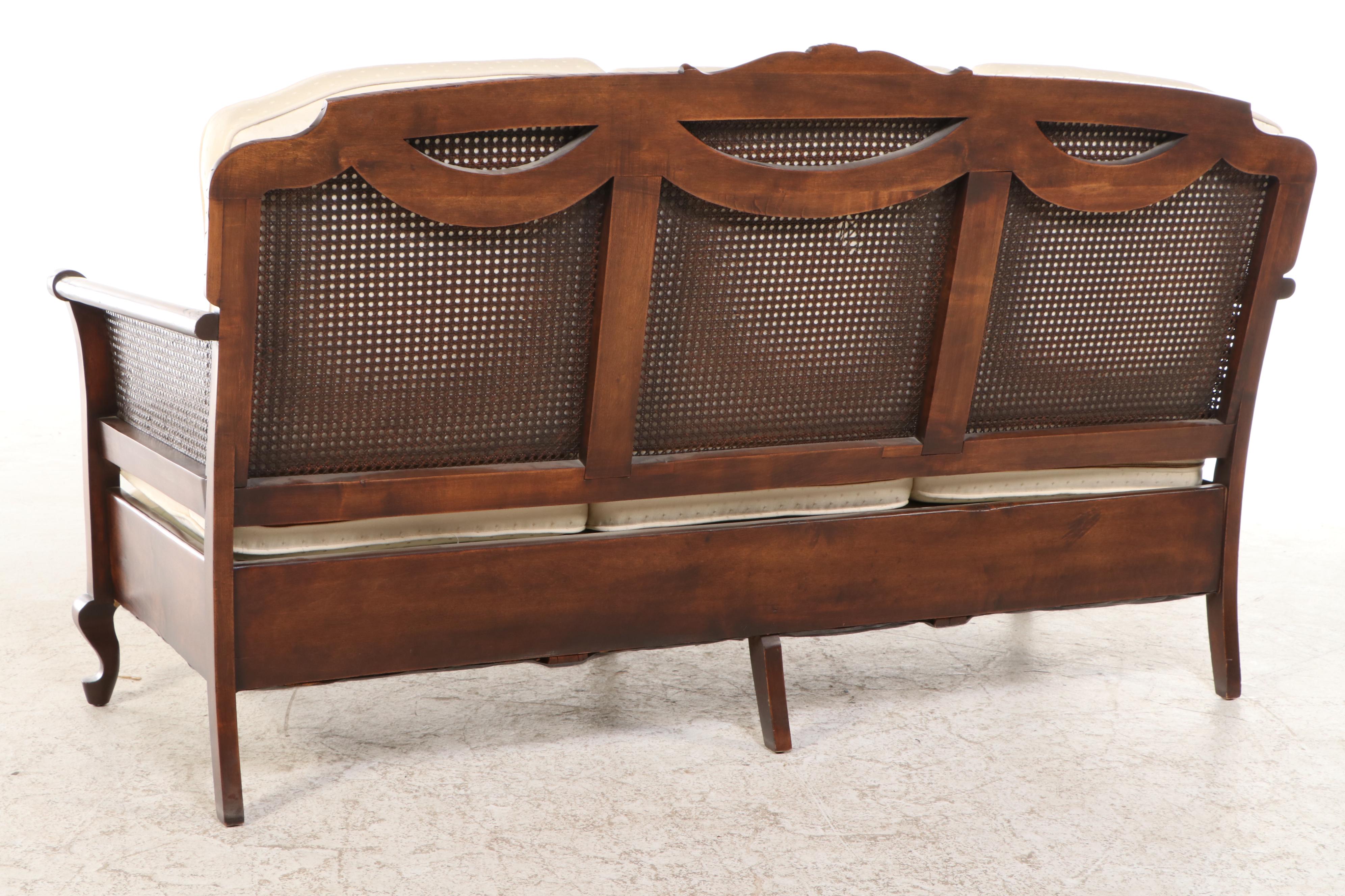 Queen Anne Style Caned Birch Framed Sofa, Mid-20th Century