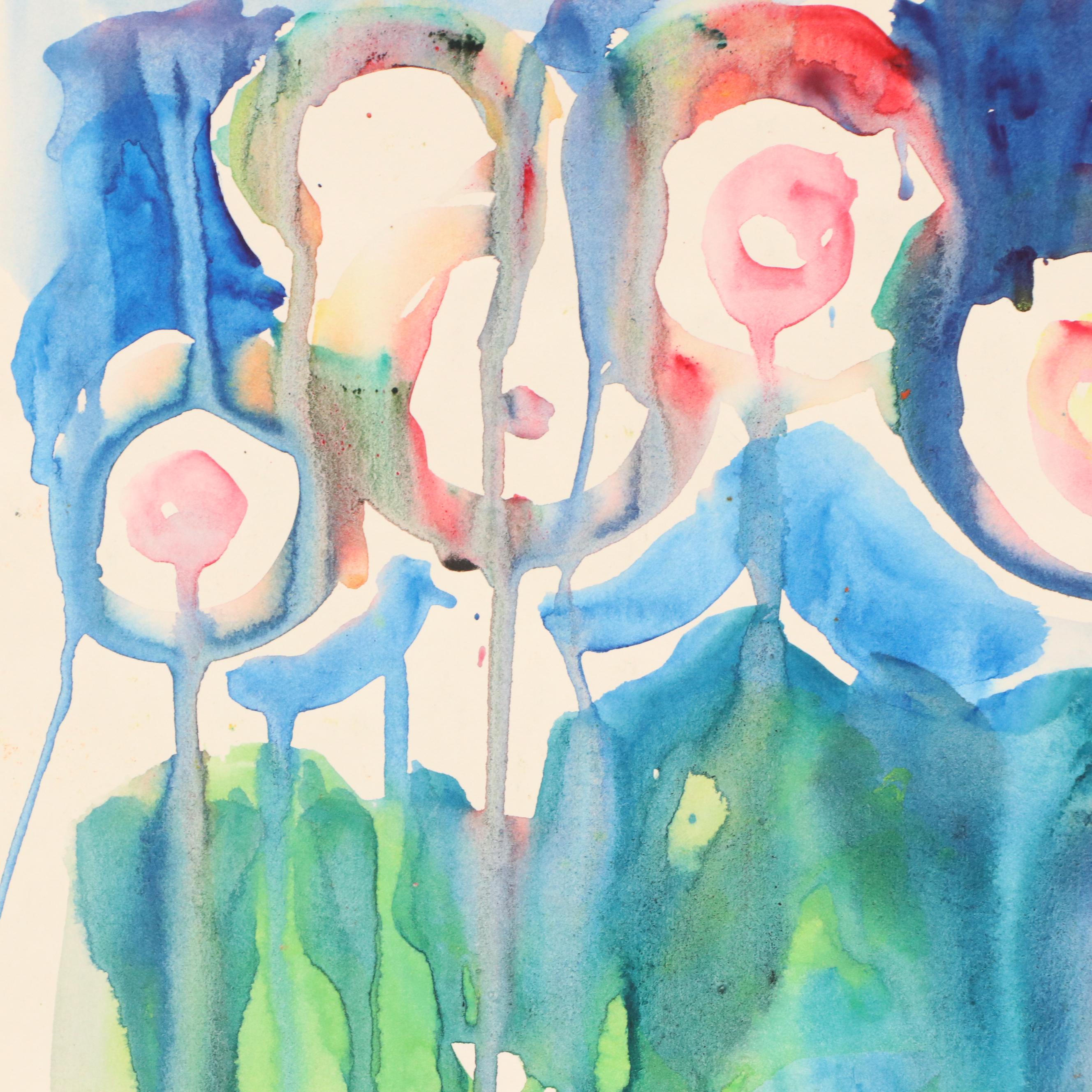 Jack Meanwell Stylized Floral Watercolor Painting, 1981