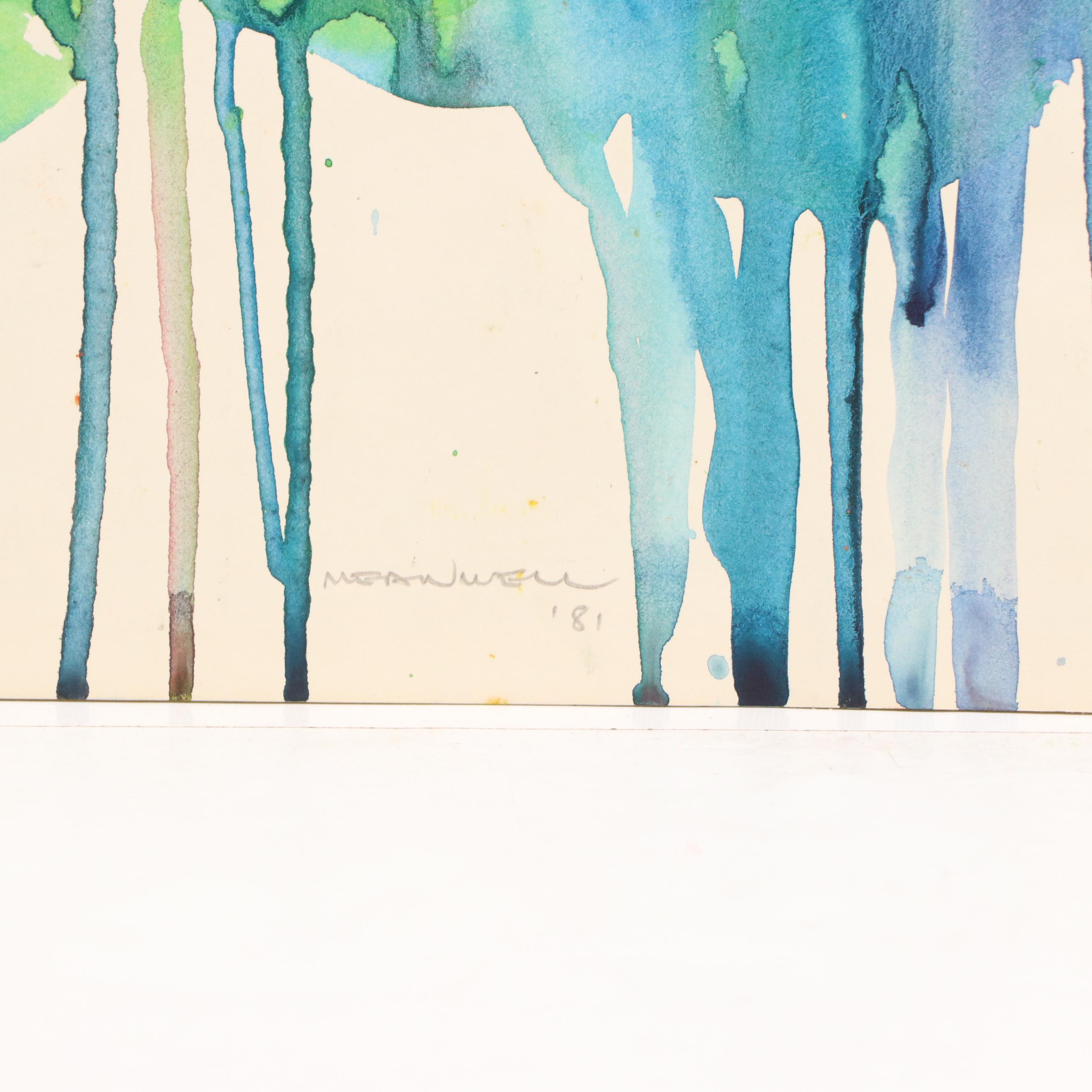 Jack Meanwell Stylized Floral Watercolor Painting, 1981